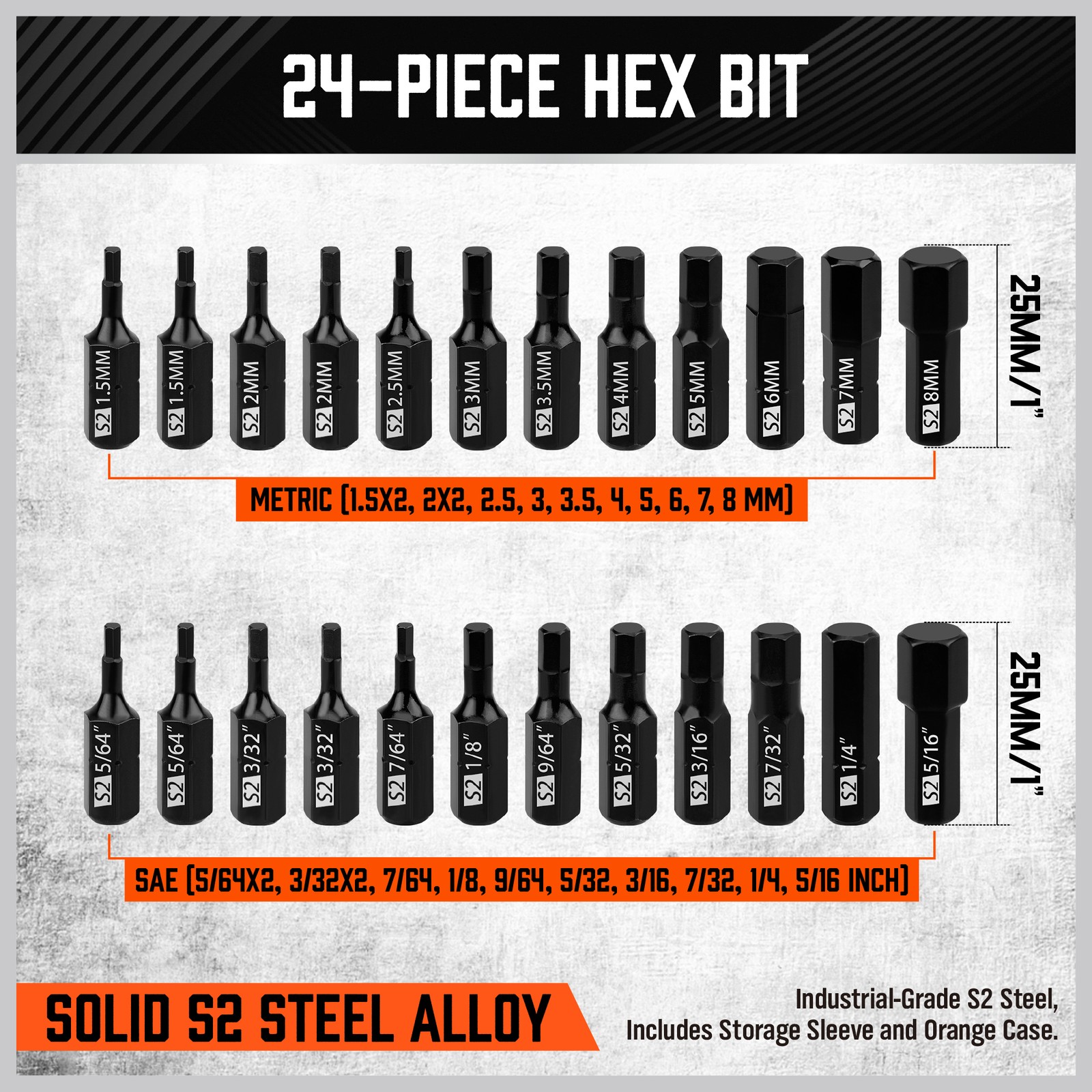 25PC Hex Screwdriver Bit Set 1/4″ Ratcheting Magnetic Bit Driver Metric and SAE