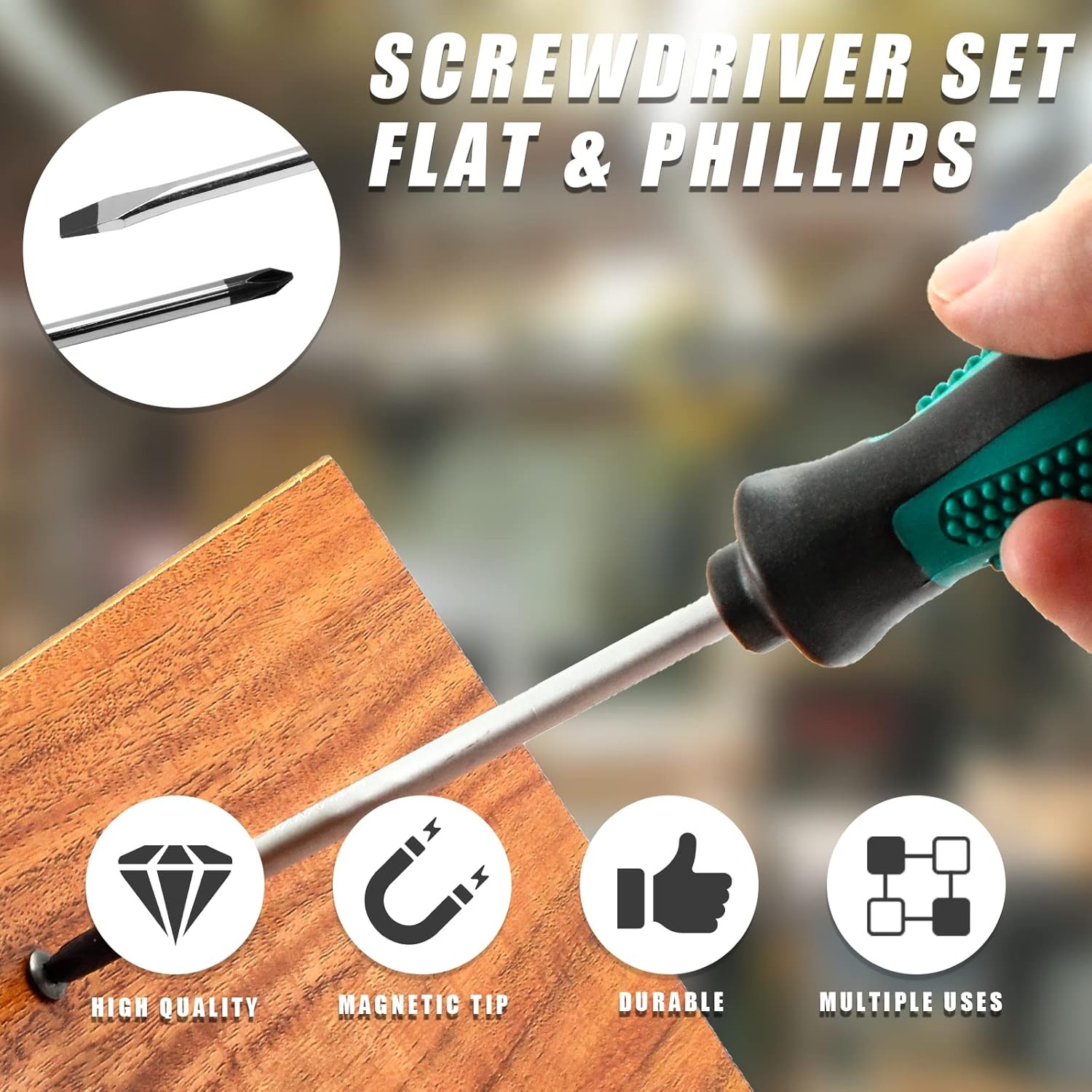 2pc Long Screwdriver Set 8″ Shaft Magnetic Phillips & Flat Head Repair Tool 300m
