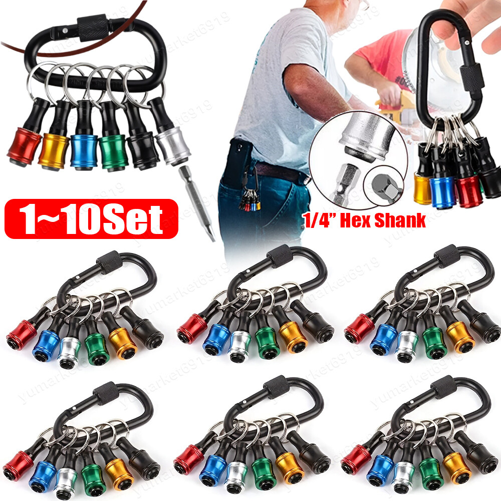 Lot of 1/4″ Hex Shank Quick Release Keychain Screwdriver Drill Bits Holder Set