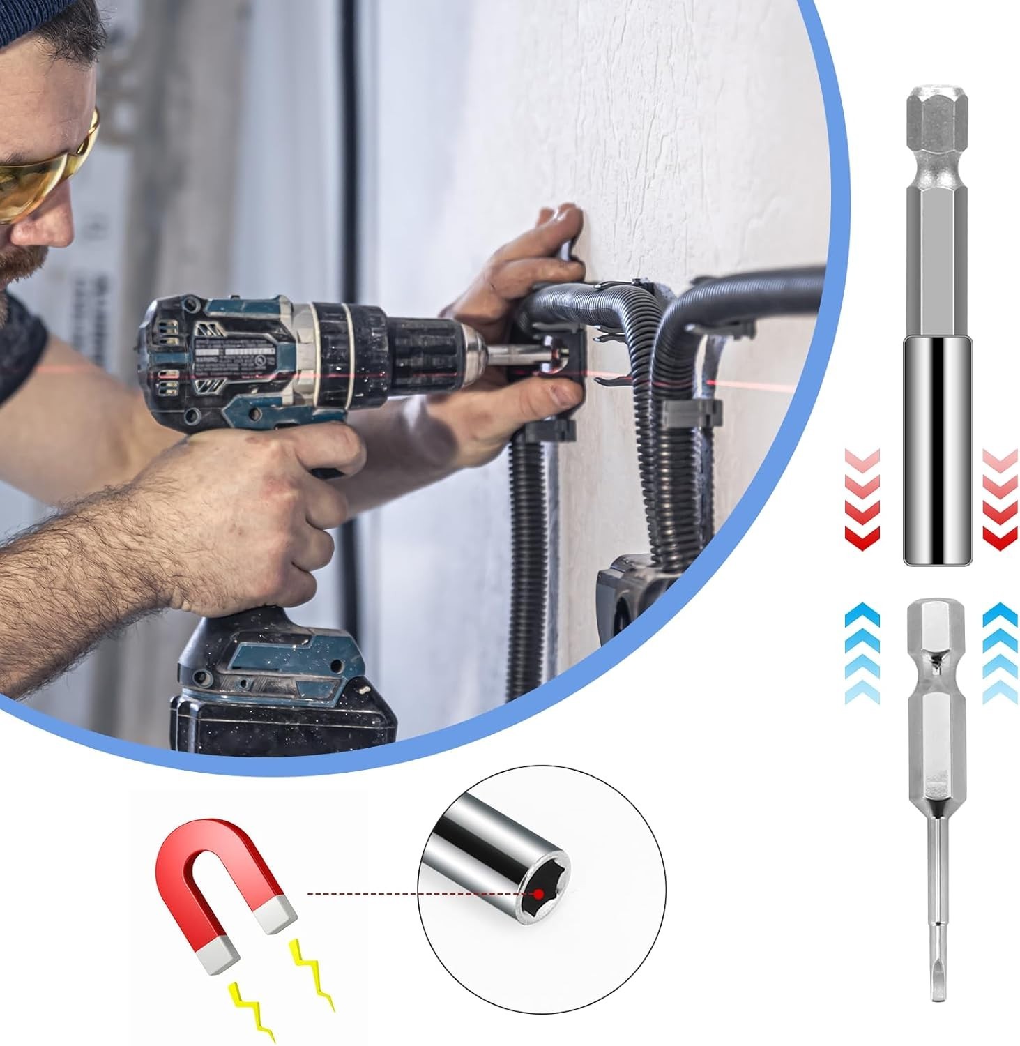 3 extensiones magnéticas para brocas de 1/4″ con vástago hexagonal y puntas de