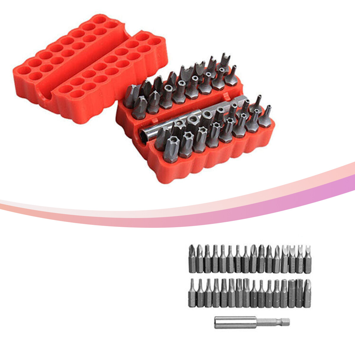 33PCS Screwdriver Bit Set w/ 1/4″ Extension Bit Holder Hex Head Drill Torx Bit