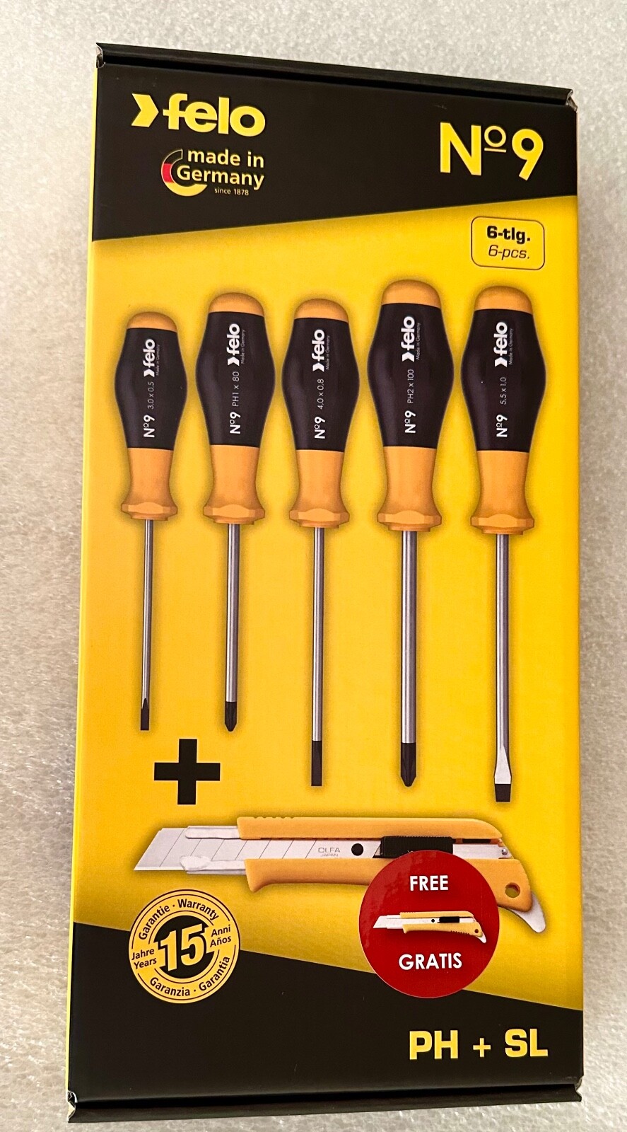 Felo® 6 Piece Slotted & Phillips Screwdriver Set W/ Olfa Cutter – Germany