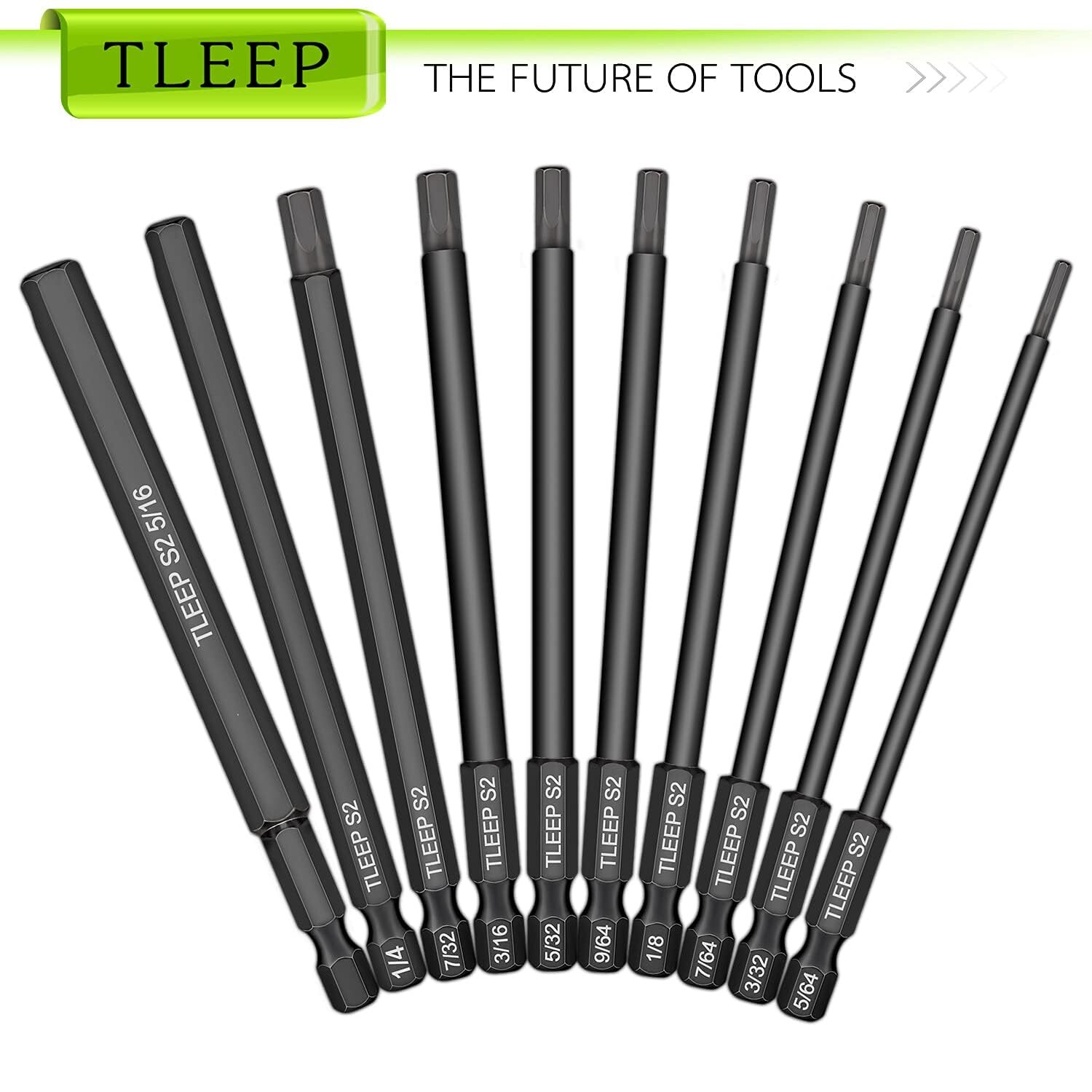 10 X Long 100mm 1/4 Inch Hex Head Allen Wrench Drill Bits 5/16 To 5/64 Sae Mag