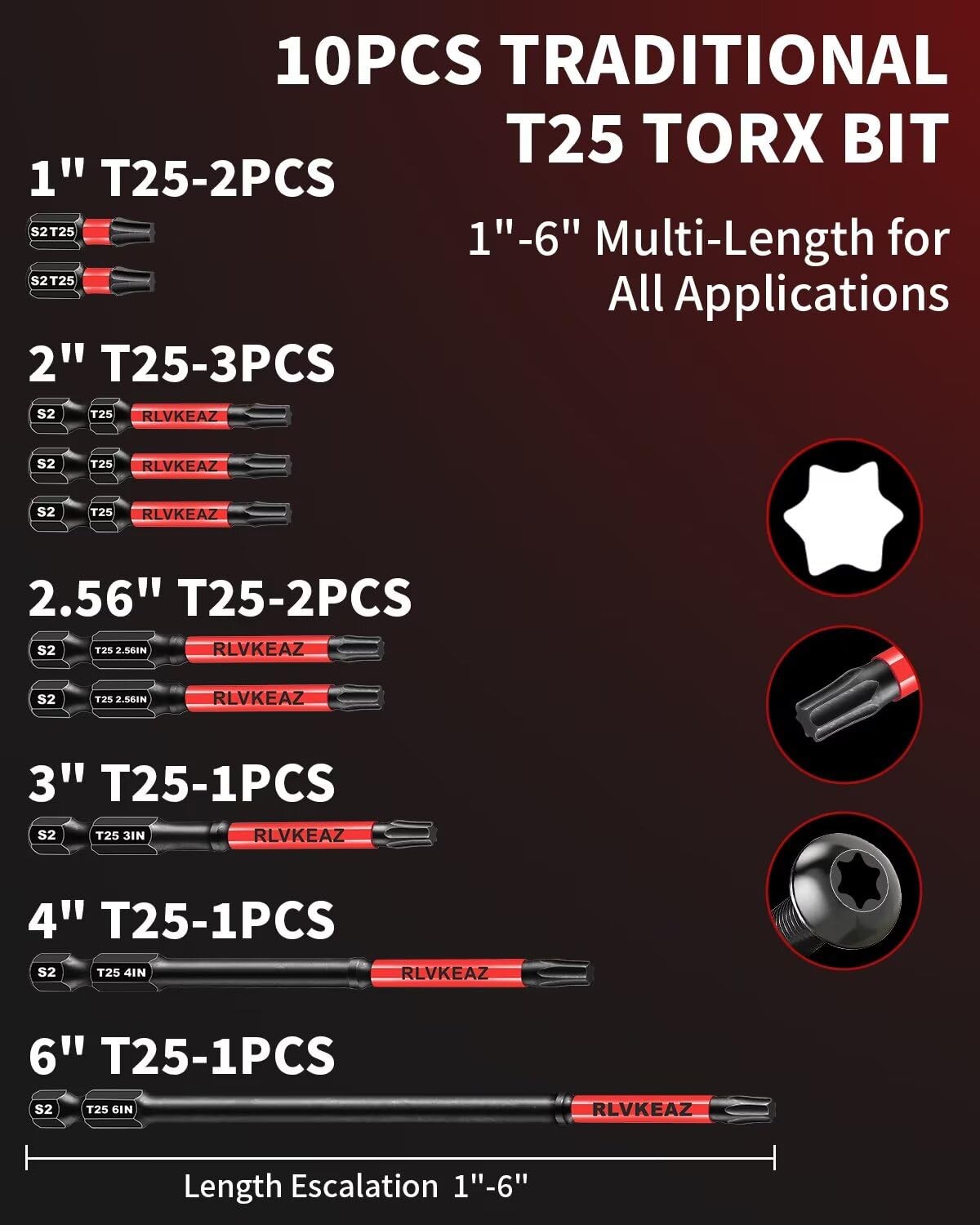 10-PCS T25 Torx Bits for Impact 4 inches x 6 x 0.46 inches, Black