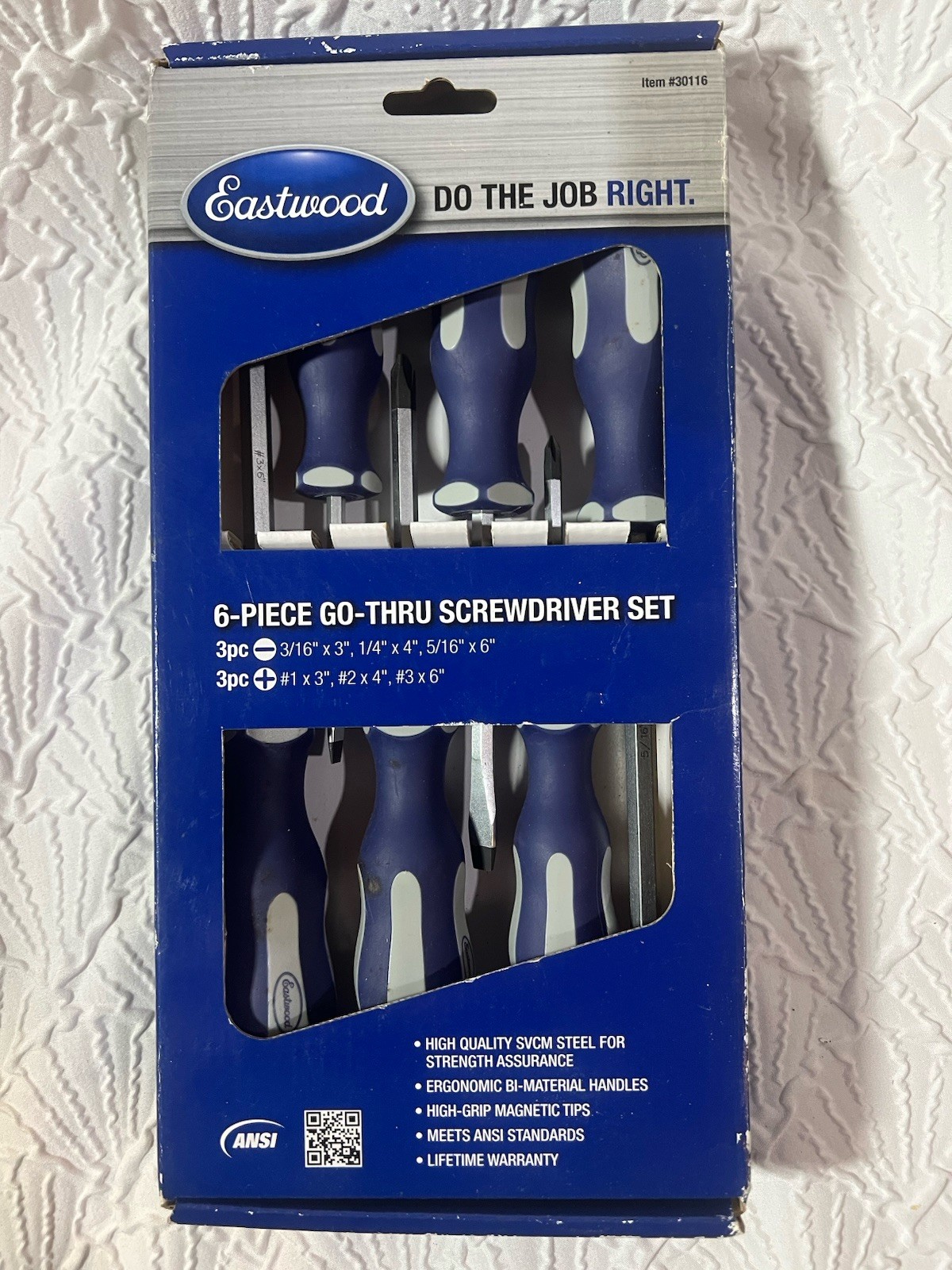 New Eastwood 6 Piece Go Thru Screwdriver Set #30116 Taiwan Steel Magnetic Ergo
