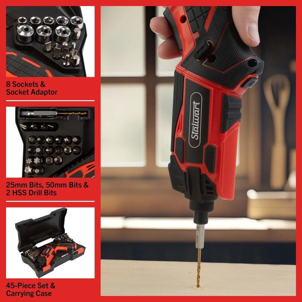 Cordless Electric Screwdriver Set 45 Piece with 2 Position Grip Adjustable