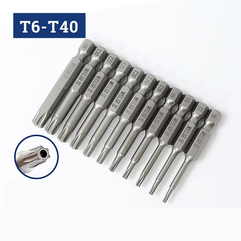 Single Magnetic Torx Bit Security Pin 50-200mm Screwdriver 1/4″ Hex Star T6-T40