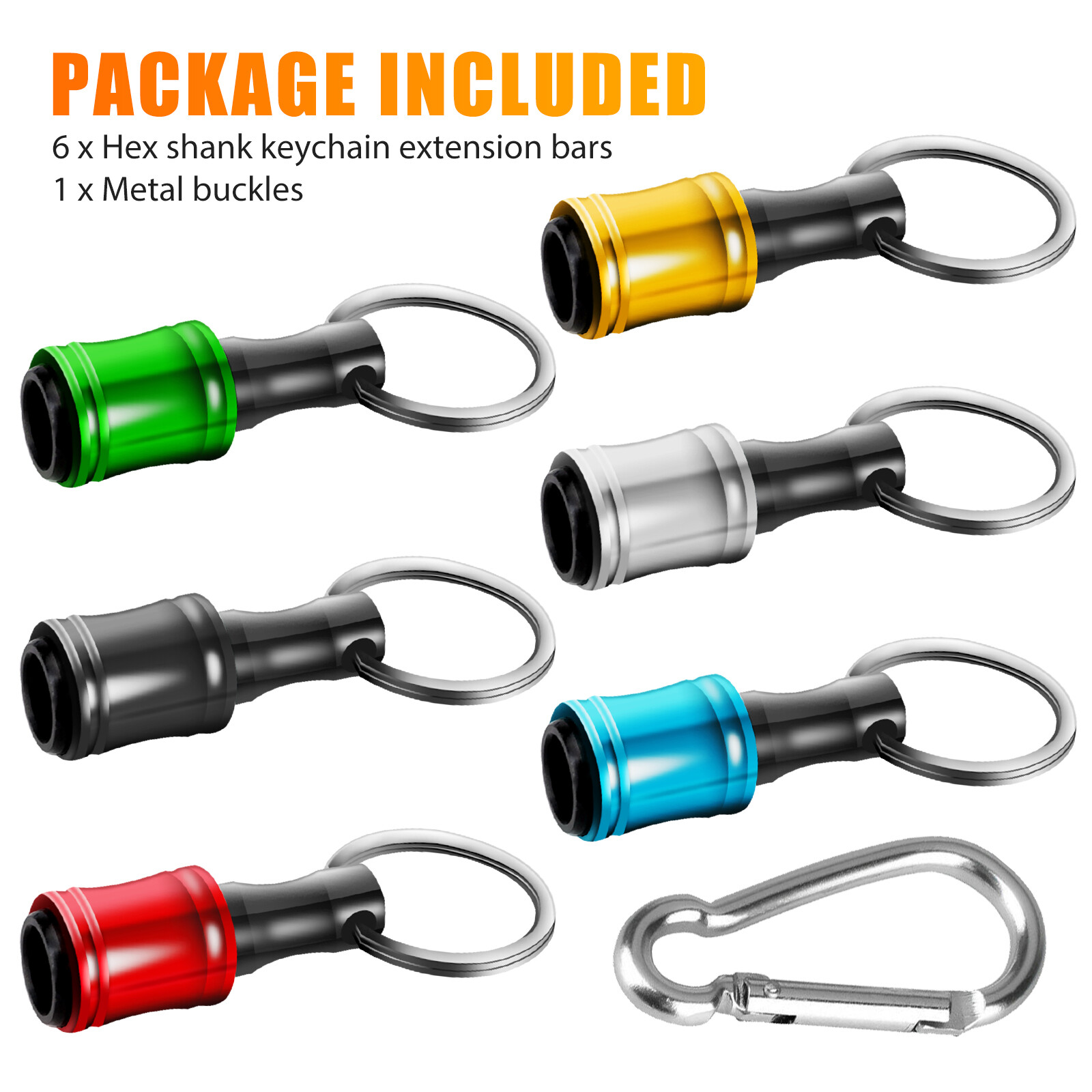 7Pcs 1/4″ Hex Shank Quick Release Keychain Screwdriver Drill Bit Holder Bits Set