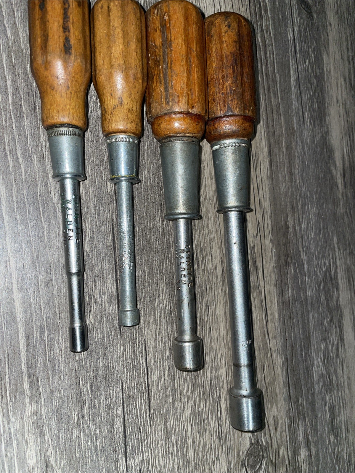 Spintite SPIN TITE Walden Nut Drivers Made USA Vintage Wood Handles Lot Of 4