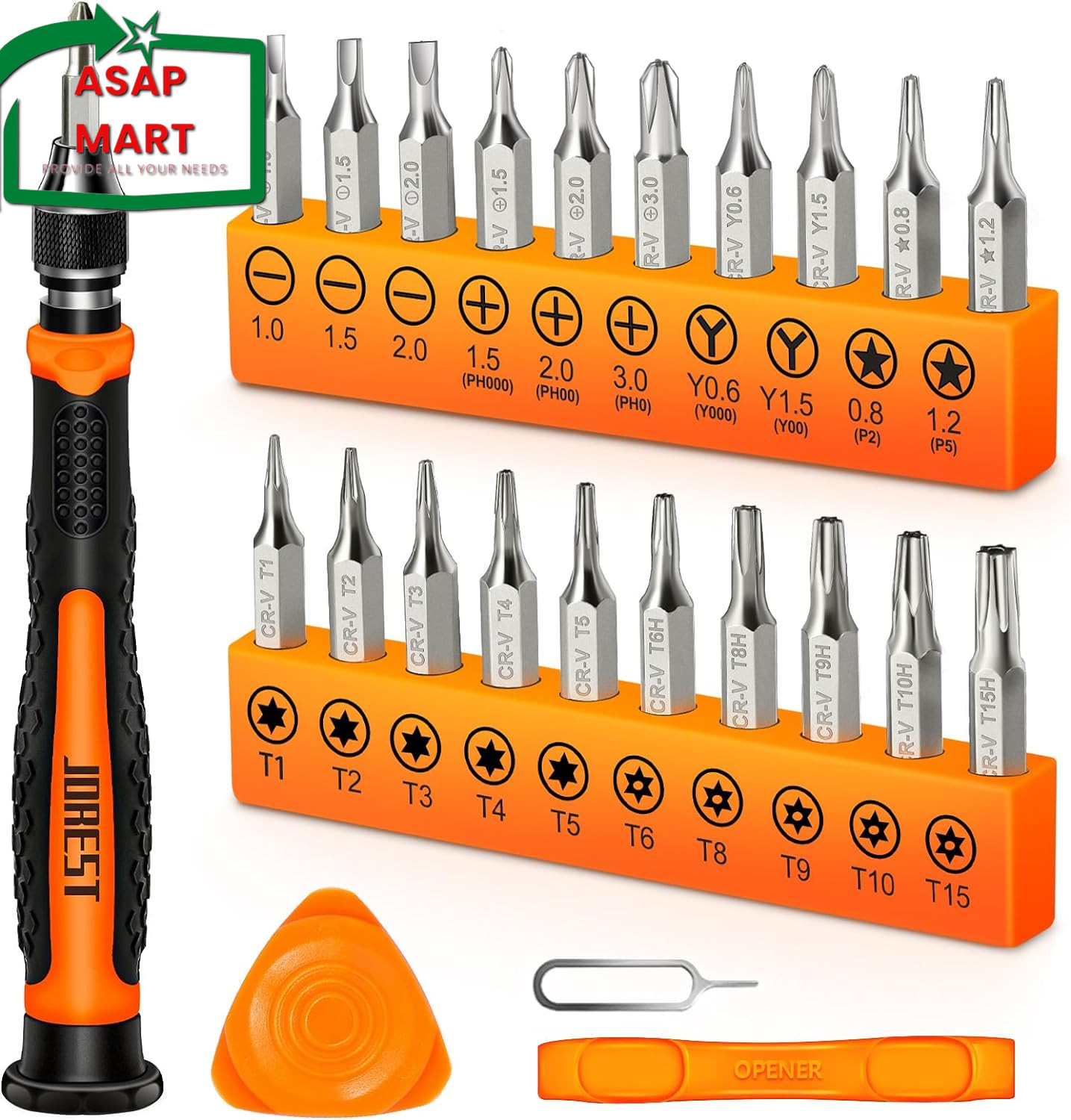 JOREST 24Pcs Small Precision Screwdriver Set with Torx T5 T6 T8 T9, Y00, Star P5