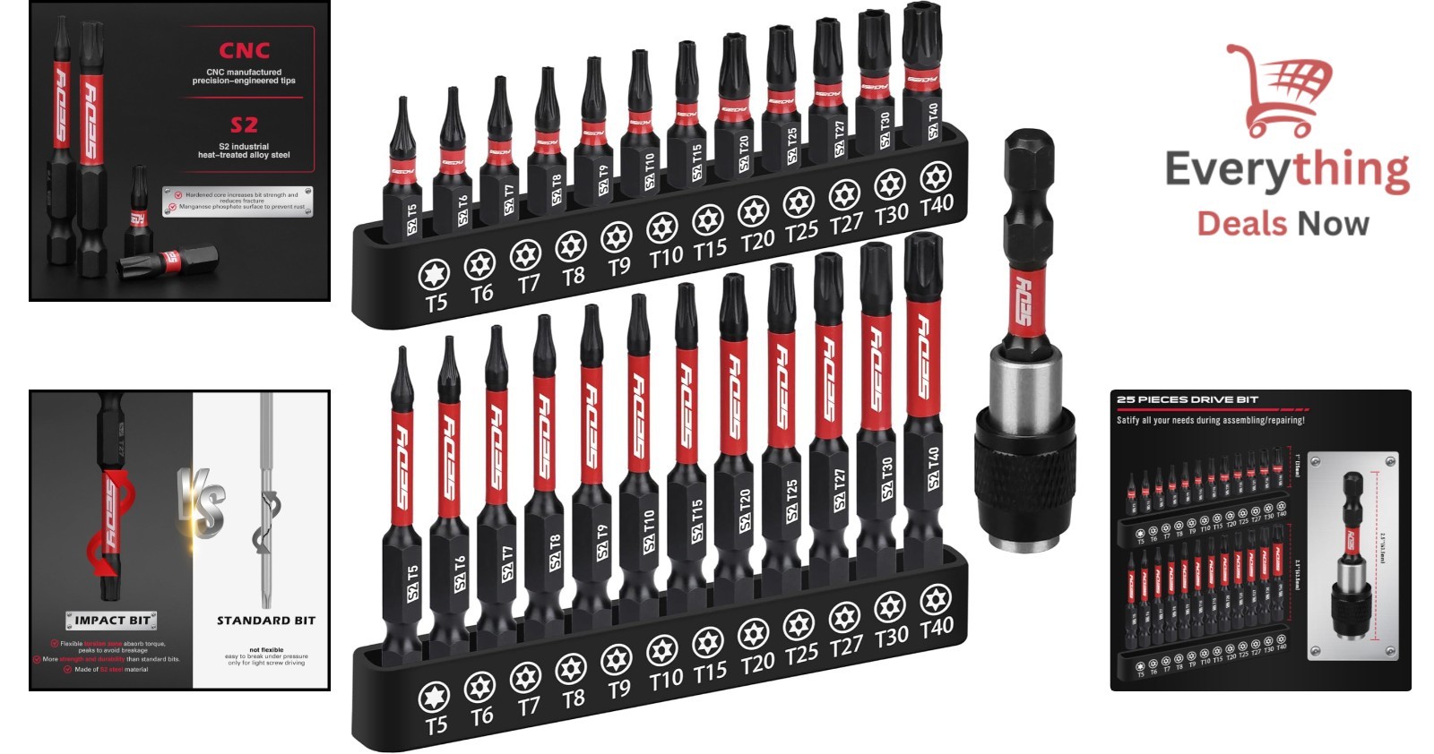 25-Piece Magnetic Security Torx Bit Set T5-T40 S2 Steel Impact Tamper Proof Tool