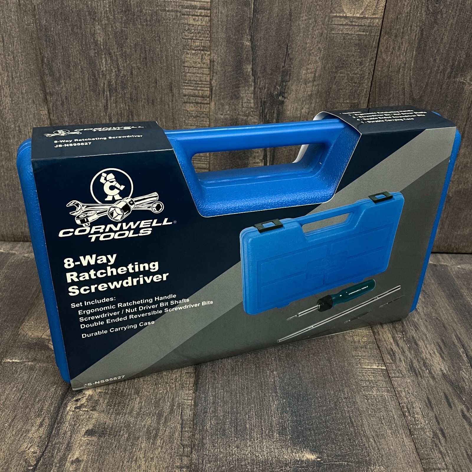 NOS Cornwell 8 in 1 Ratcheting Screwdriver Kit w/ Bits + Extensions – 1/4″ 5/16″