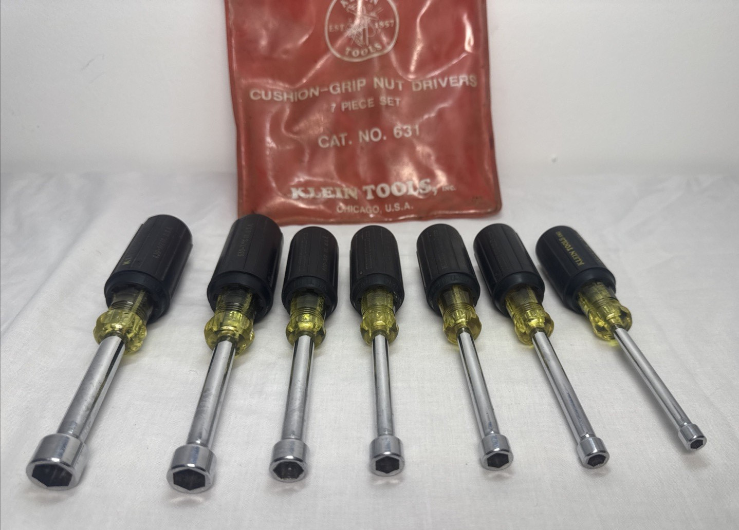 VINTAGE KLEIN 631 Standard Hollow Shaft Nut Driver Set 7 Piece Used