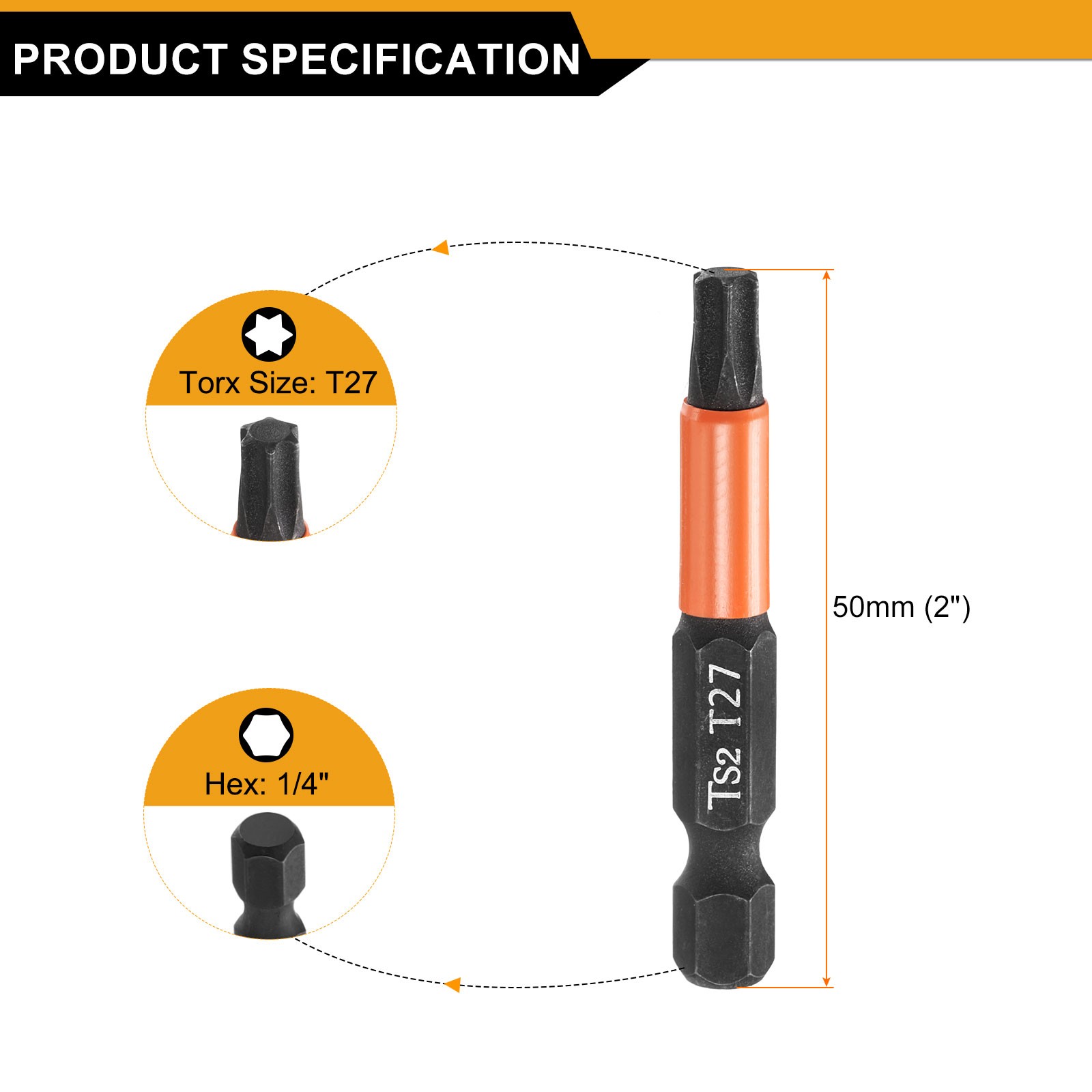 5pcs T27 Torx Head Screwdriver Bit 2″ Long 1/4″ Hex Shank Magnetic Screw Driver