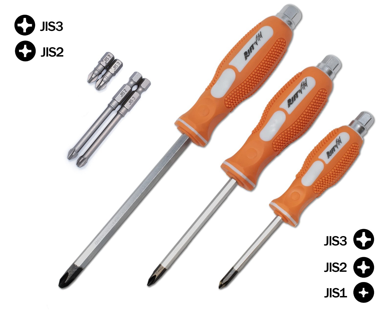 7pc JIS Driver & Bit Set #1 #2 #3 Screwdrivers Short/Long 1/4″ Bits – Precision
