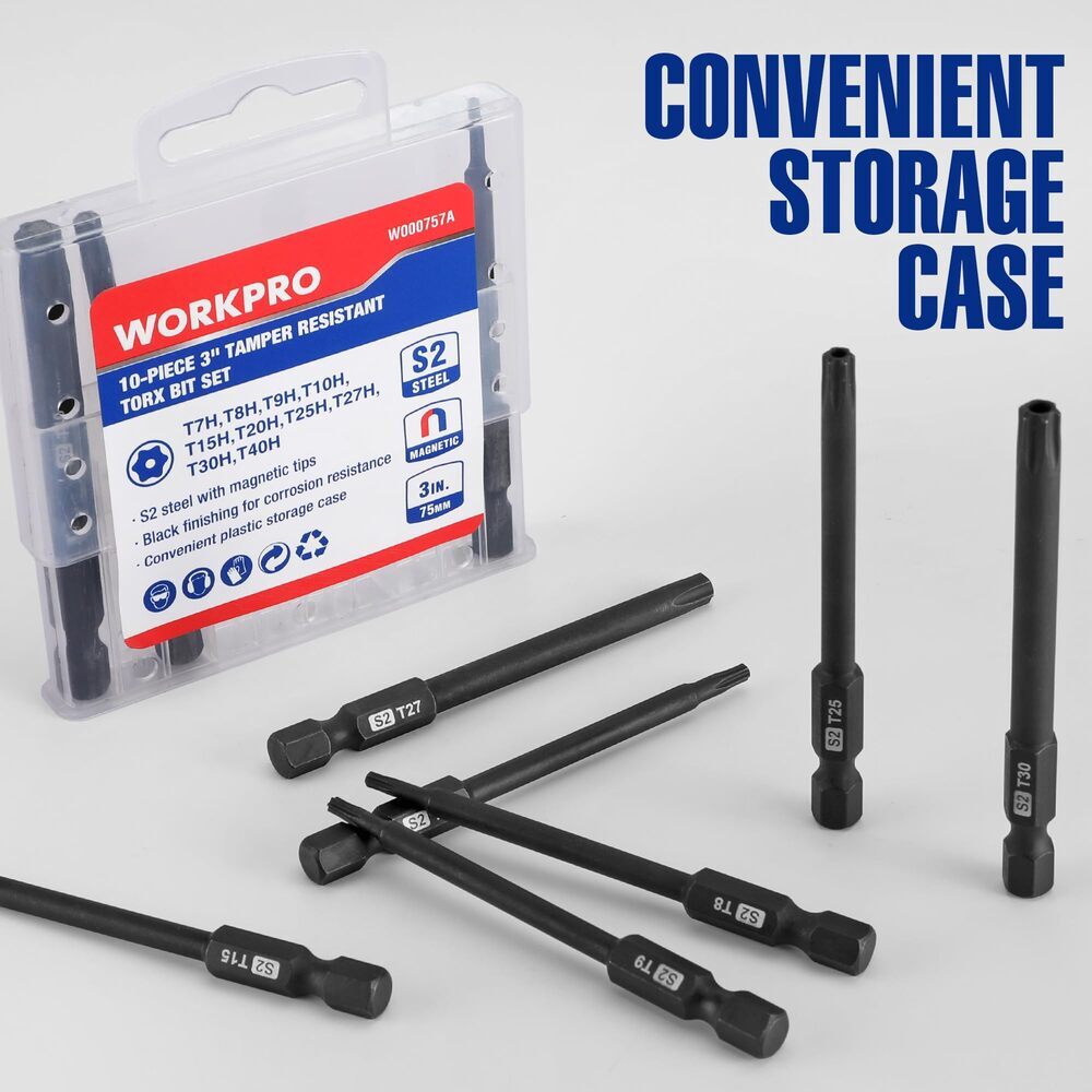 WORKPRO 10PC Security Torx Bit Set 3″ Long Tamper Proof Torx Bit W/Magnetic Tips