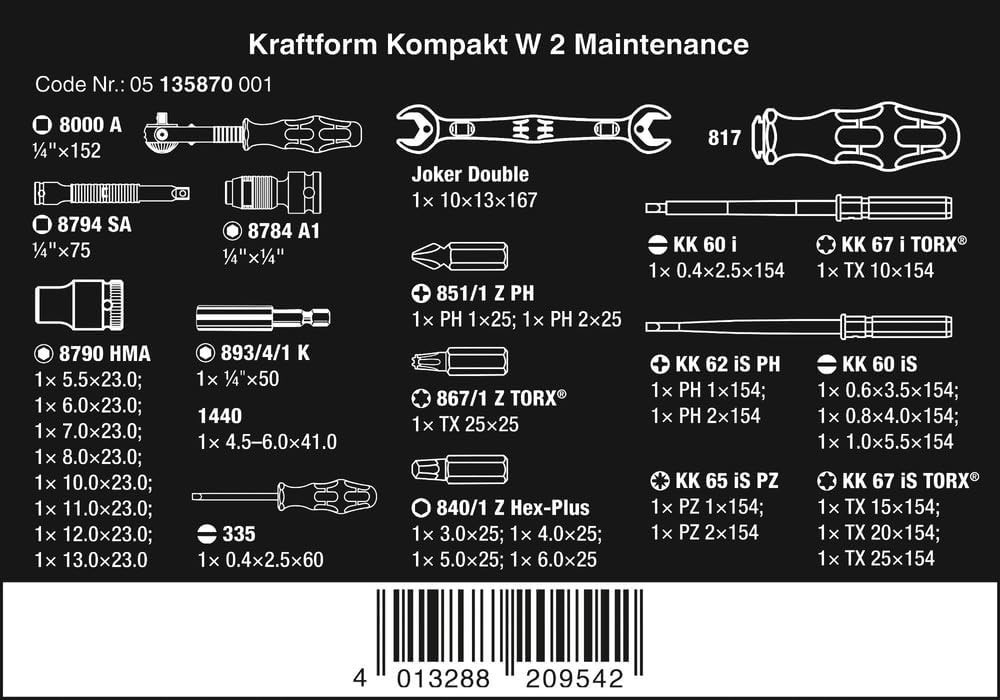 Wera 5135870001 Kraftform Kompakt W 2 Maintenance, 35 Pieces