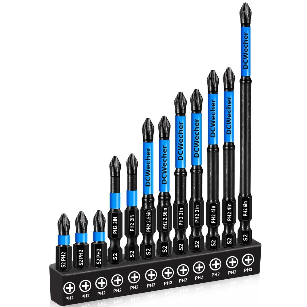 12-Piece Impact Magnetic Phillips Bits PH2 Set 1-6 Inch Long Magnetic Bits