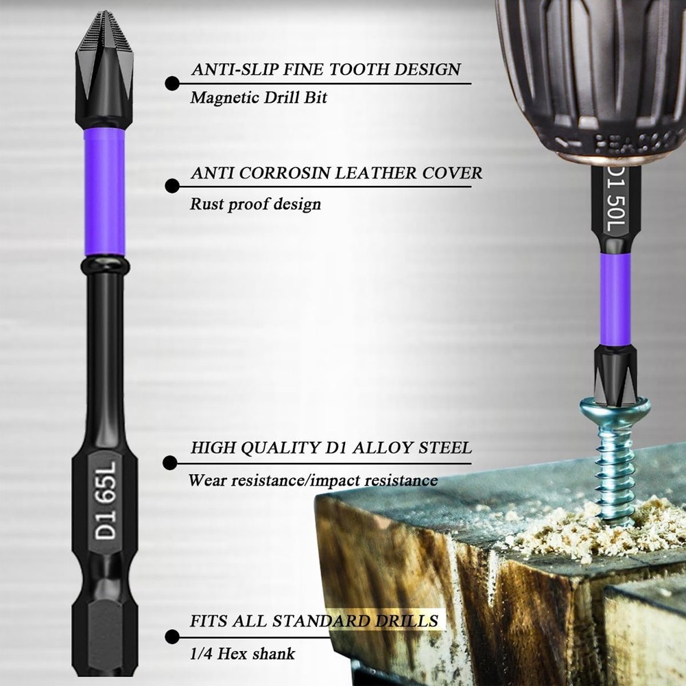 Magnetic Non-Slip Shockproof Screwdriver Bits Phillips Hex Shank for Power Tools