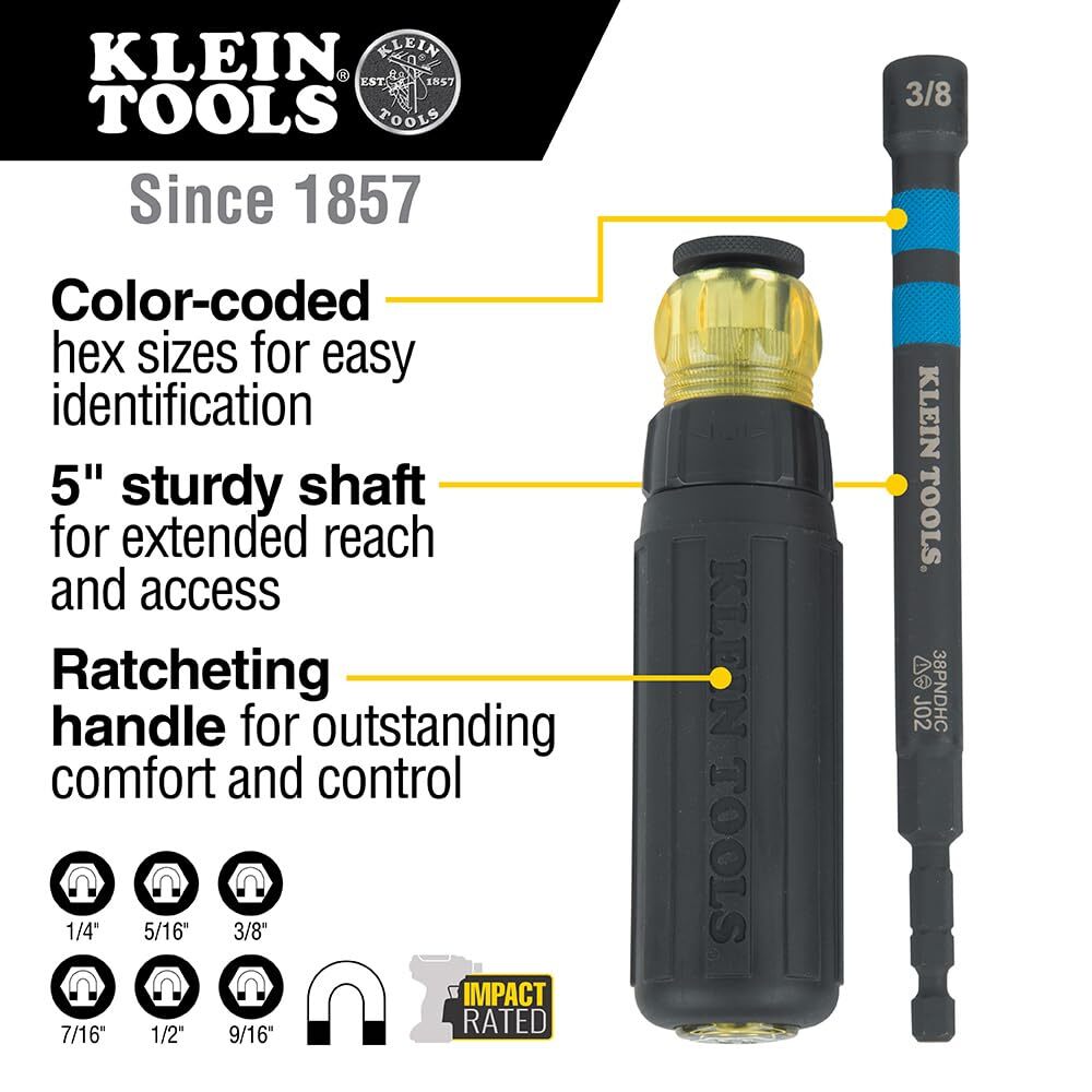 Klein Tools 6 Piece Magnetic Nut Driver Set with Ratcheting Handle