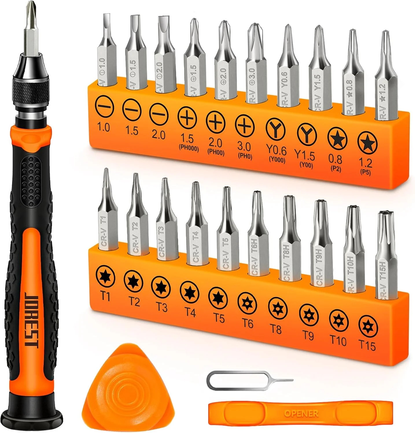 JOREST 24Pcs Small Precision Screwdriver Set with Torx T5 T6 T8 T9, Y00, Star P5