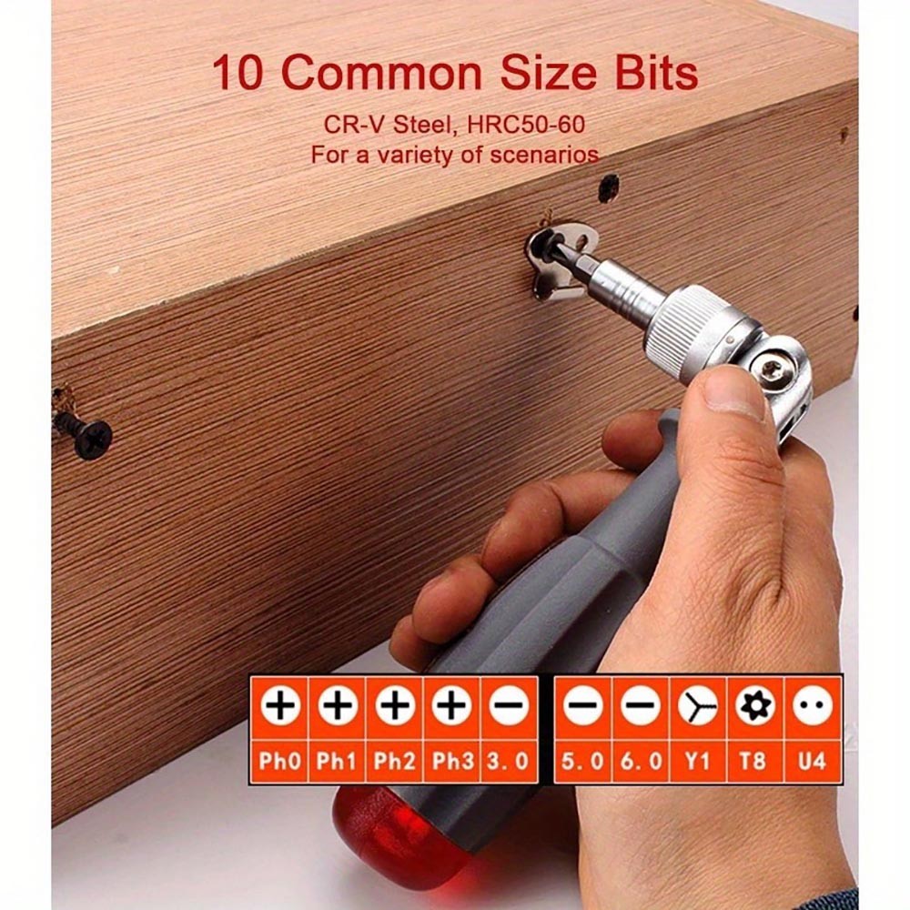 Robust Easy-To-Use Compact Portable 10-in-1 Multi-Functional Ratchet Screwdriver
