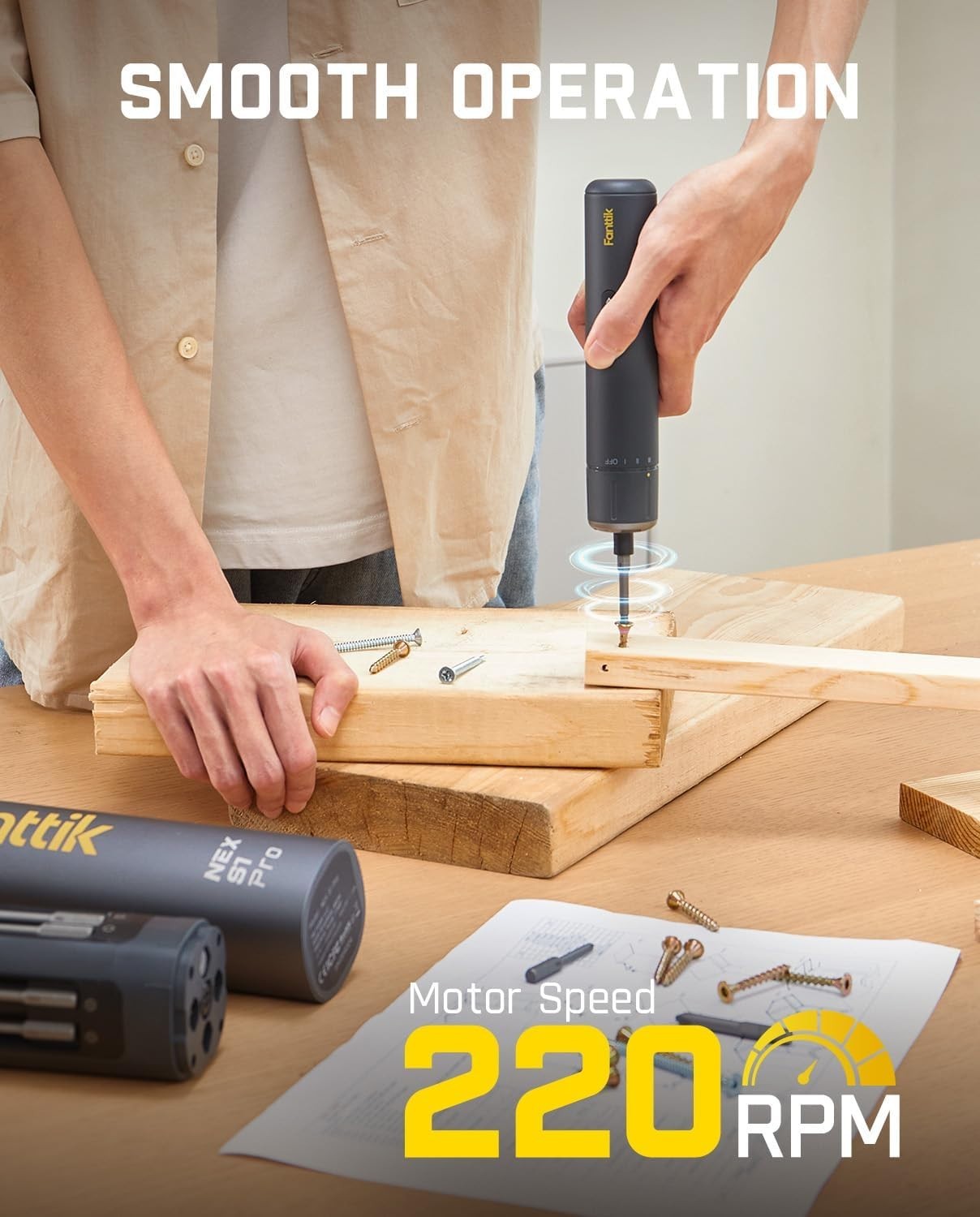 Fanttik S1 Pro Electric Screwdriver, Power Screwdriver with16 S2 Steel Bits, 3 T
