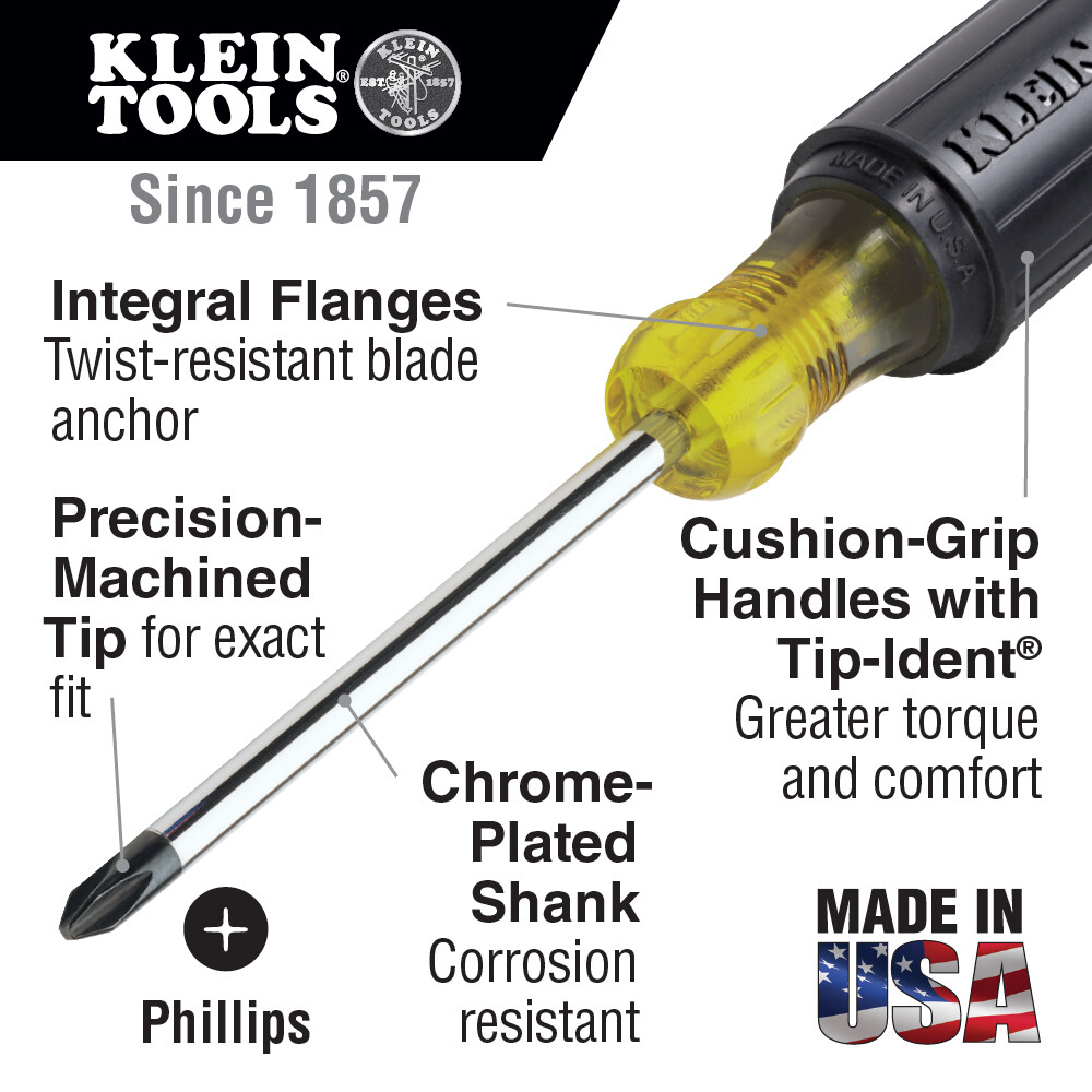 Klein Tools 603-3 3-Inch Round Shank No.1 Profilated Phillips Tip Screwdriver