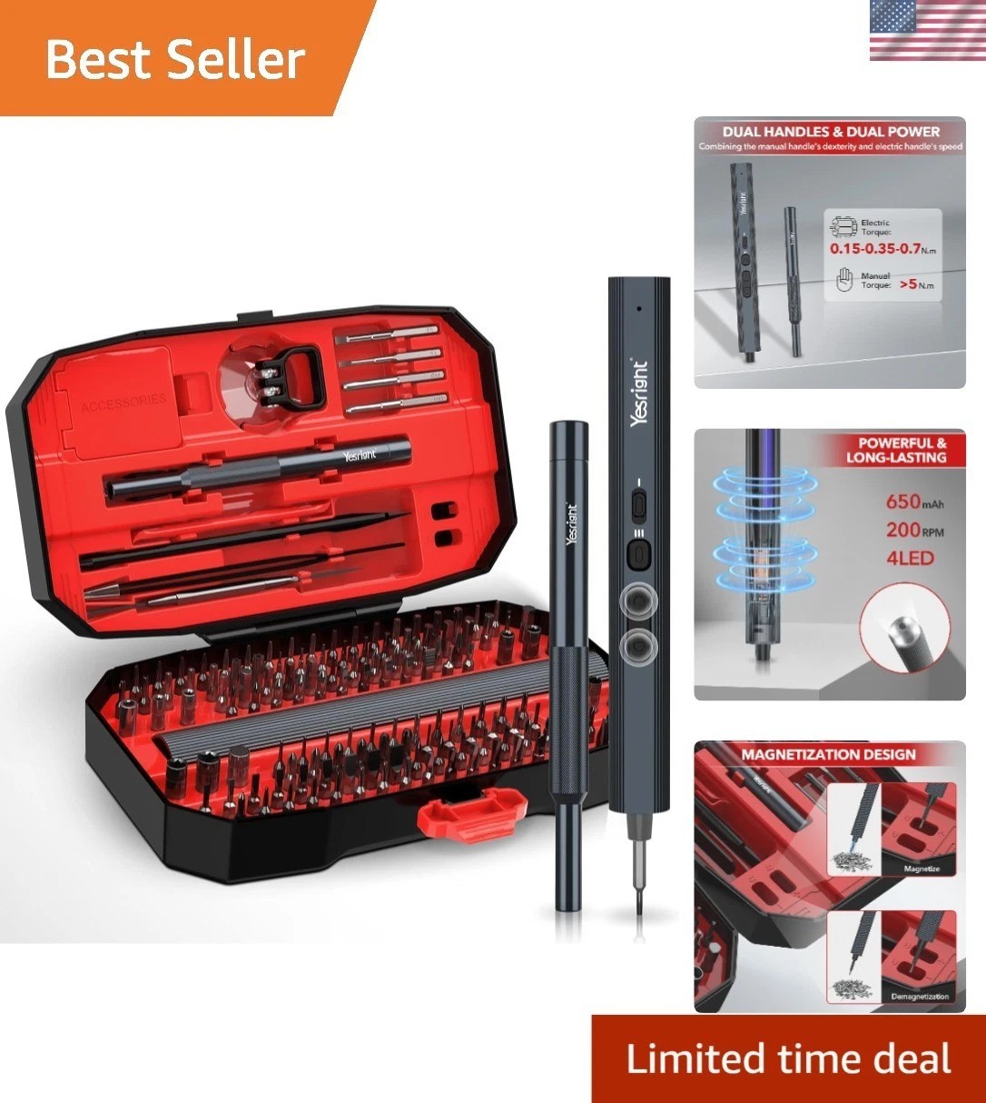 155 in 1 Mini Electric Screwdriver Set with 140 Magnetic Bits – Ergonomic Design