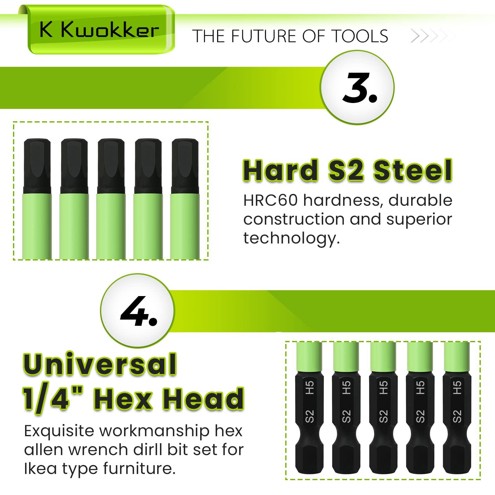 7pcs 1/4″ Hex Head Allen Wrench Drill Bits Metric 5mm 3.94″ Long Hex Key Drill B