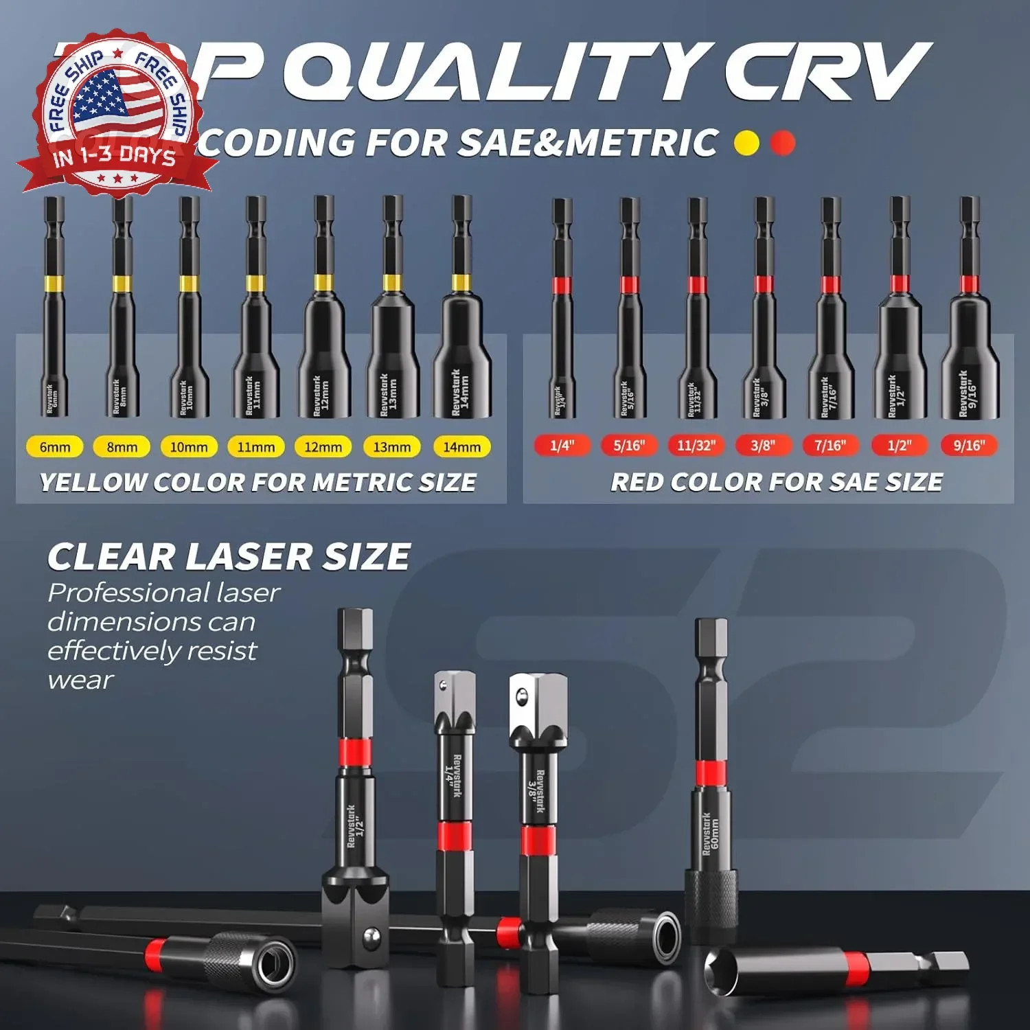 21PCS Magnetic Nut Driver Set for Impact Drill, Driver Bit Set 1/4″, Metric & SA