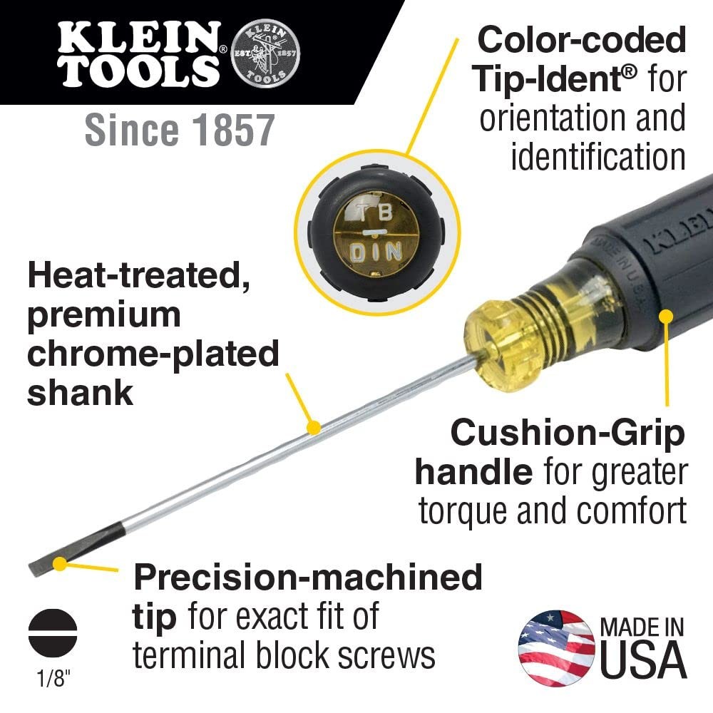 Klein Tools 612-4 Screwdriver, Made in USA, Flat 1 Count (Pack of 1), Black
