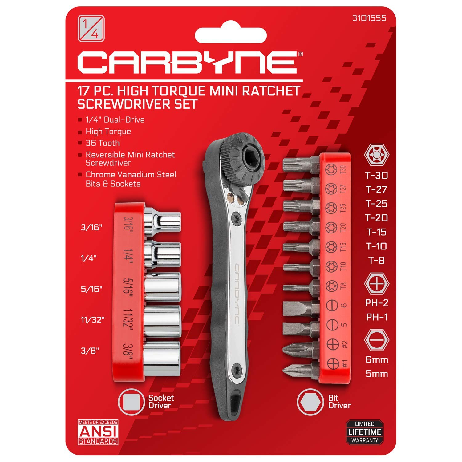 Carbyne 17 Piece Right Angle Offset Mini Ratchet Wrench Screwdriver, 1/4 Inch…