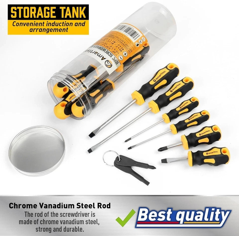 10piece Magnetic Screwdrivers Set 5 Phillips And 5 Slotted Tips Professional Cus
