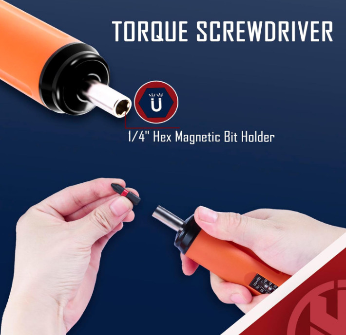 Torque Screwdriver Set 10–70 in-lbs, T-bar, 40 Bits, 1/4″ Socket, Extension