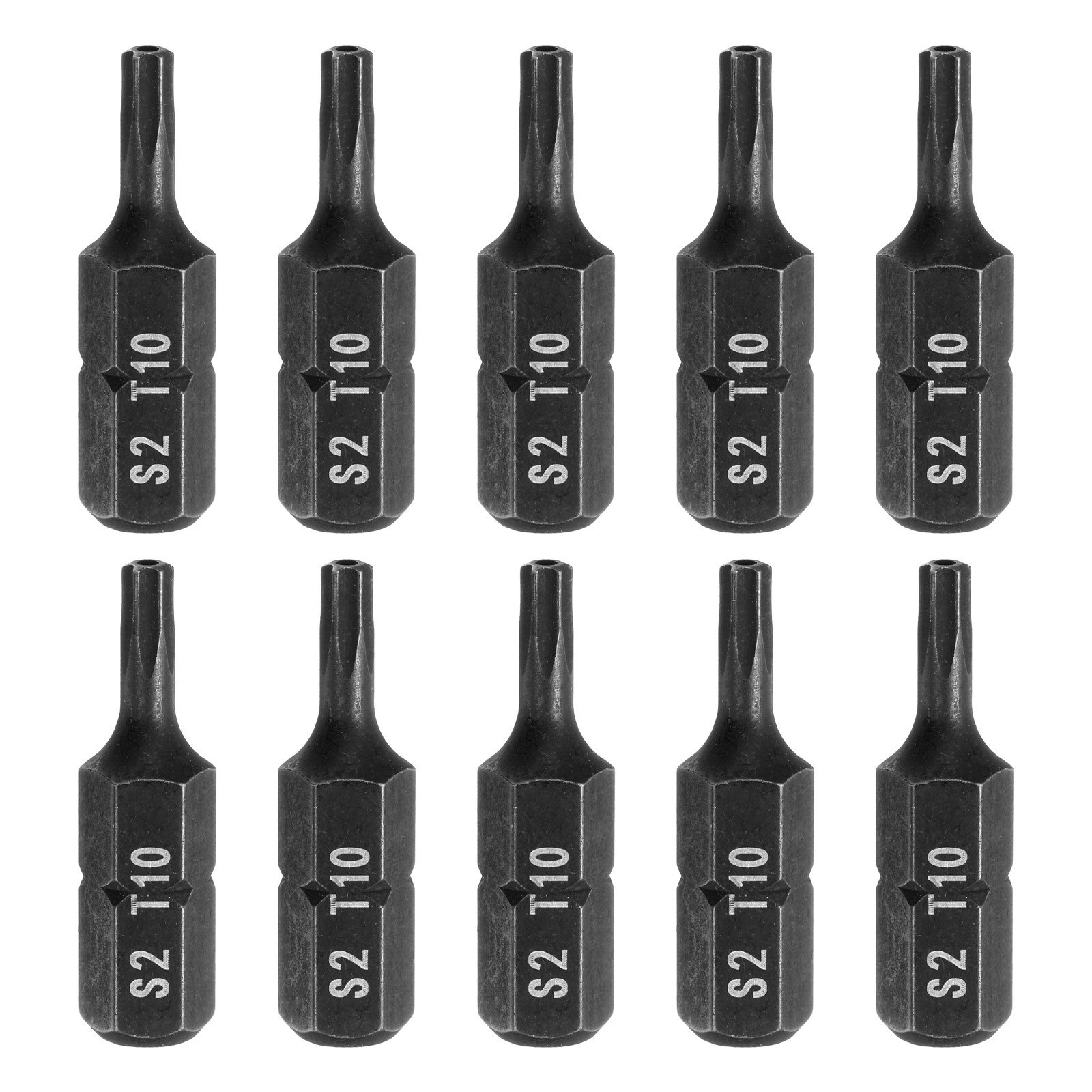 10pcs T10 Torx Screwdriver Bit with 1/4″ Hex Shank 25mm Length S2 Steel Black