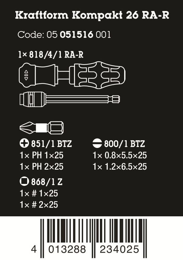 Wera Kraftform Kompakt 26 RA-R Ratcheting Screwdriver Set With Pouch 05051516001