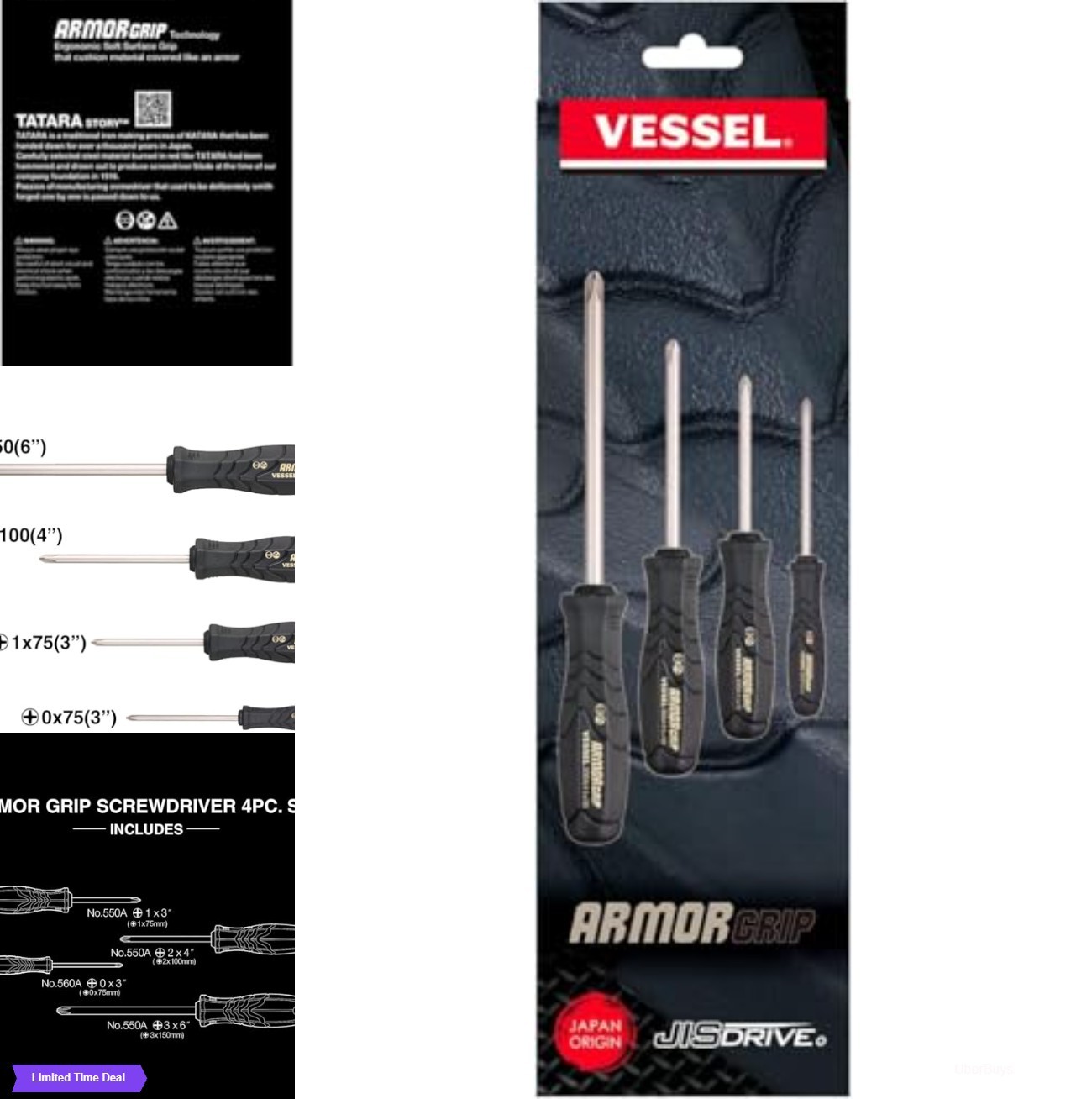Screwdriver Set 4 Piece Cross Point JIS Ergonomic Magnetic Tip Soft Grip Cr-V