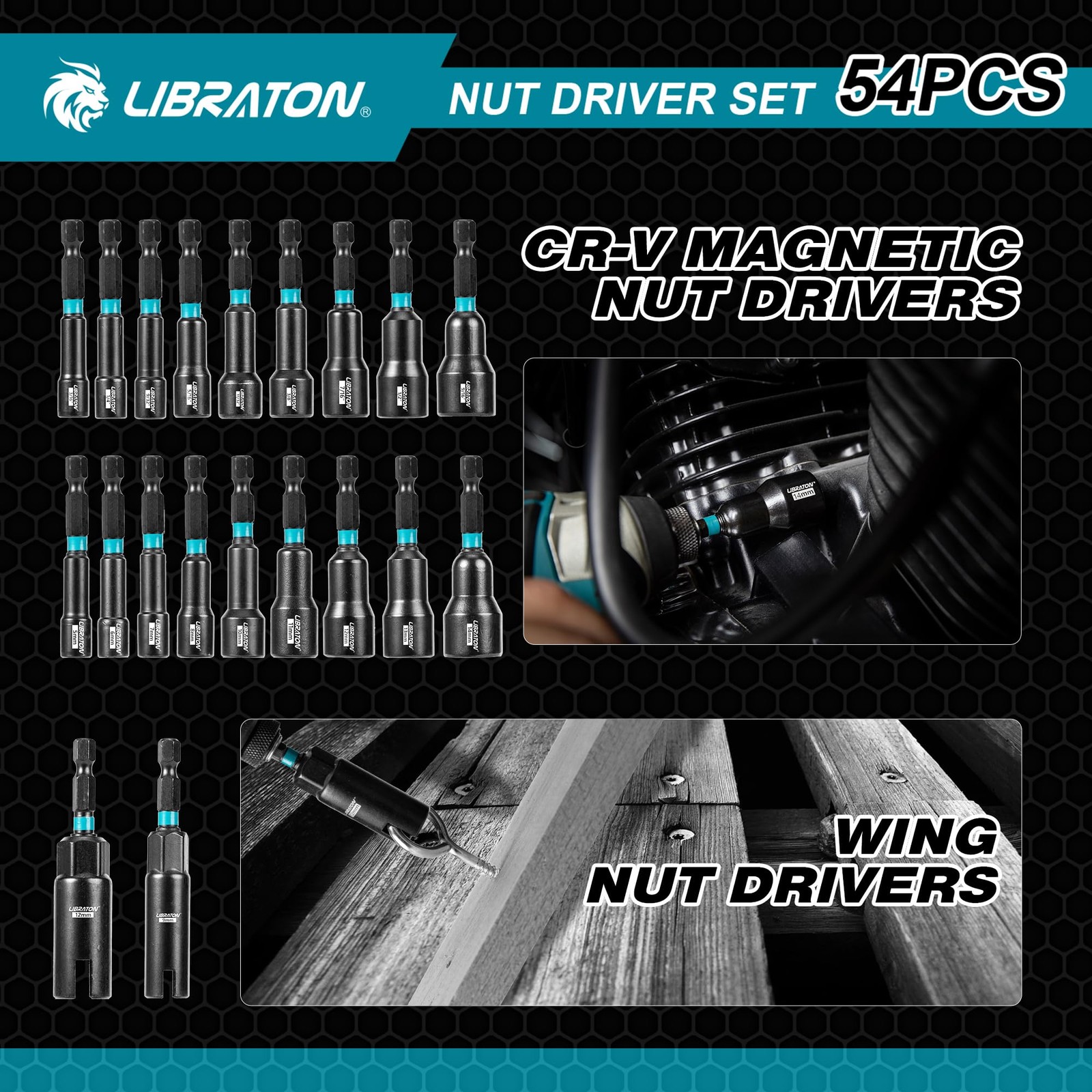 LIBRATON 54PCS Magnetic Nut Driver Set, Impact Drill Driver Bit 1/4″ Metric
