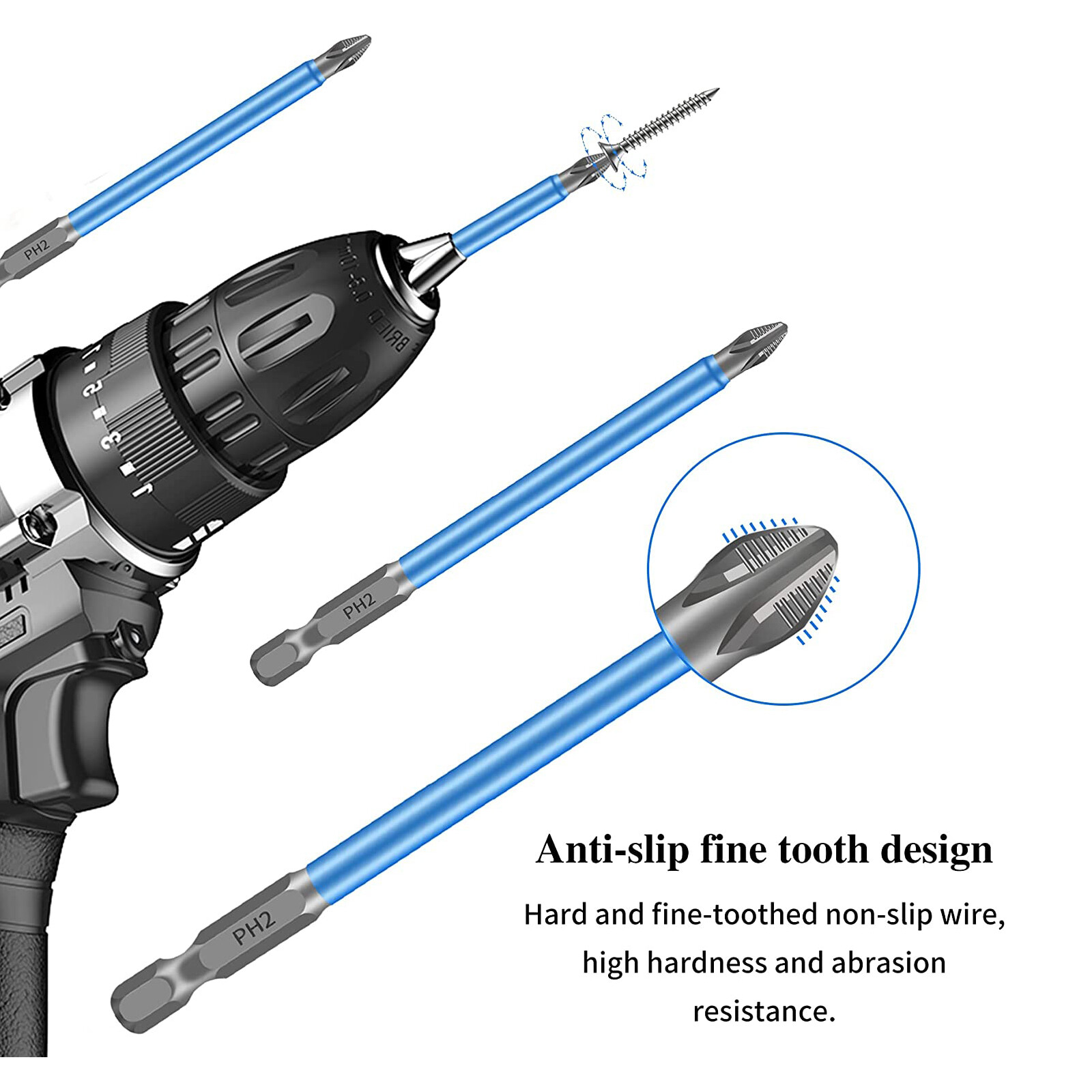 14/7 Magnetic screwdriver bit Bits set PH2 Anti-slip Hex Shank Screw Cross Head
