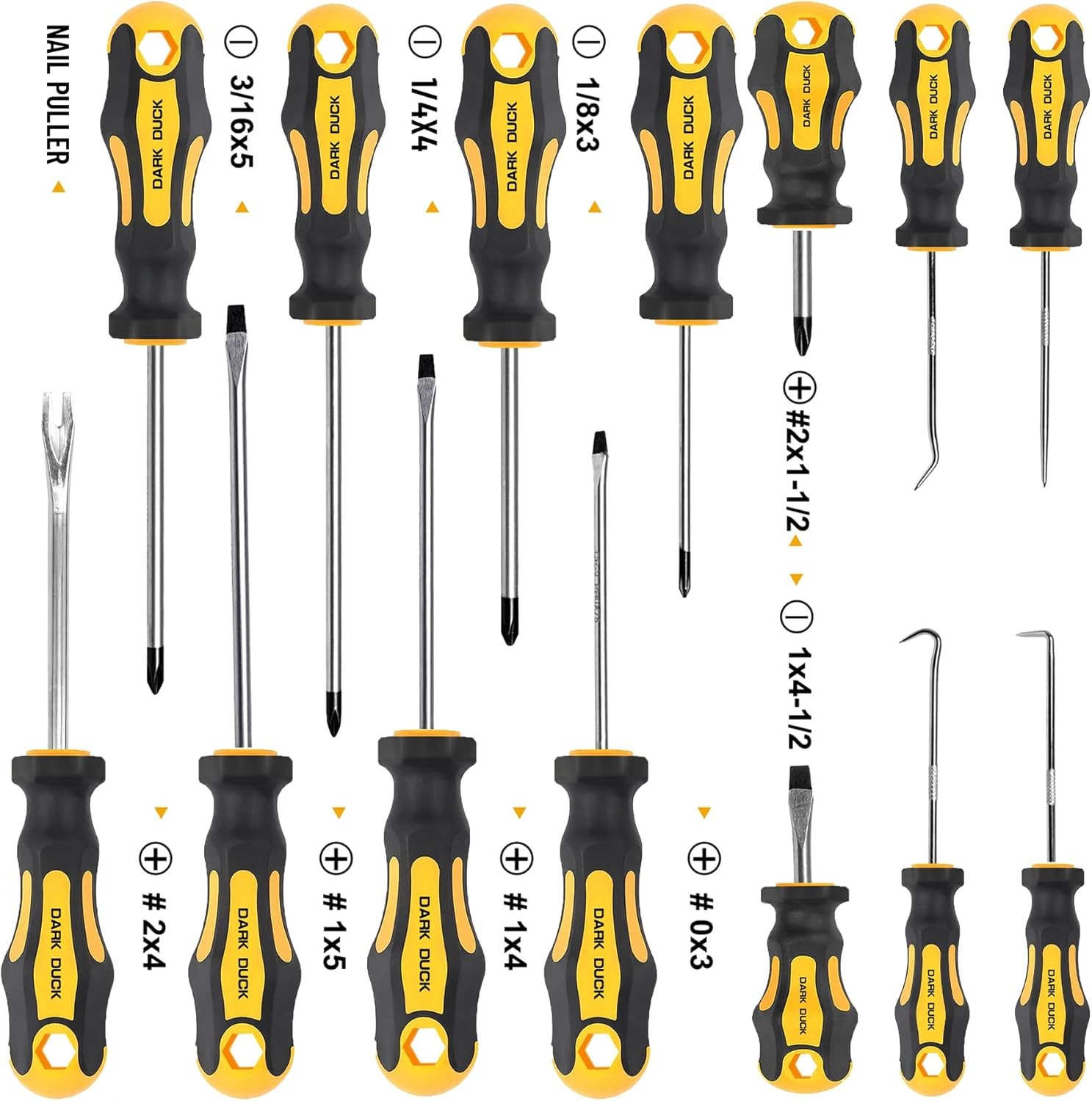 16pcs Magnetic Screwdriver Set, Chrome Vanadium Steel,Polished Finish,5 Phillips