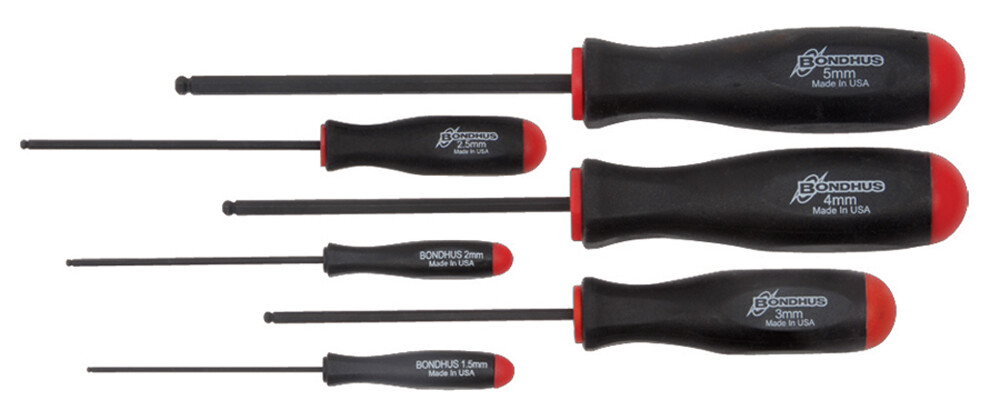 6pc Set Hex Ball Driver ScrewDrivers 1.5mm-5mm ProGuard™ Bondhus USA 10686