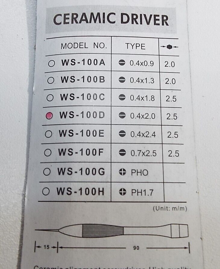 x2 Ceramic Tuning alignment slotted Screw driver Non conductive Non magnetic ESD