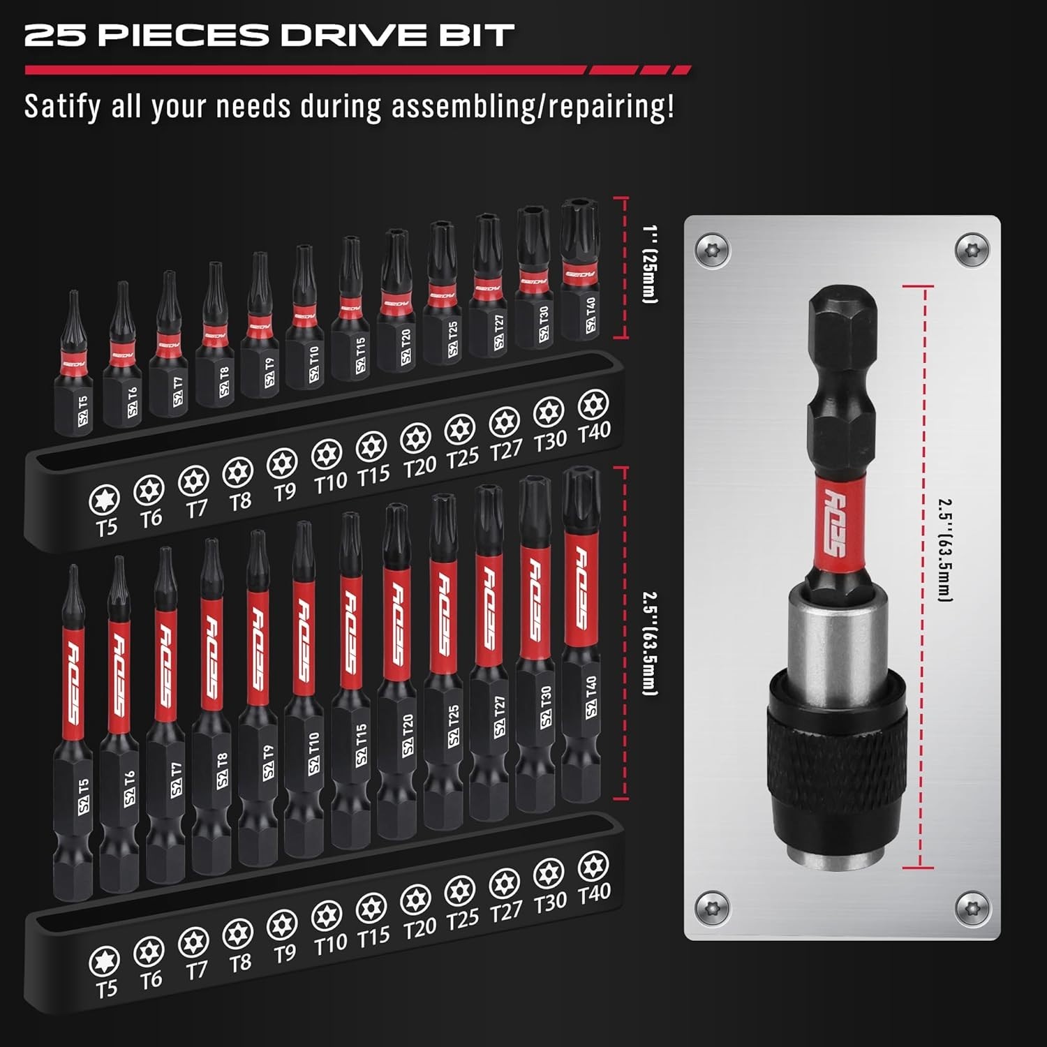25-Piece Magnetic Security Torx Bit Set T5-T40 S2 Steel Impact Tamper Proof Tool