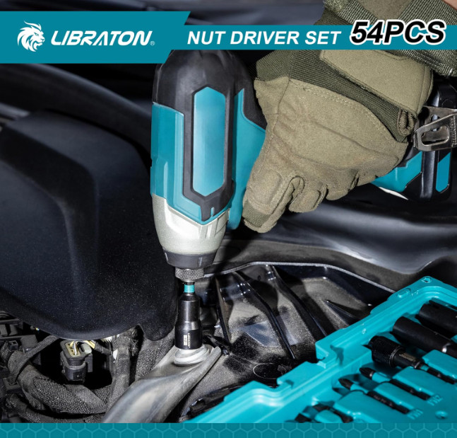 LIBRATON 54PCS Magnetic Nut Driver Set, Metric/SAE Impact Drill Bit Kit