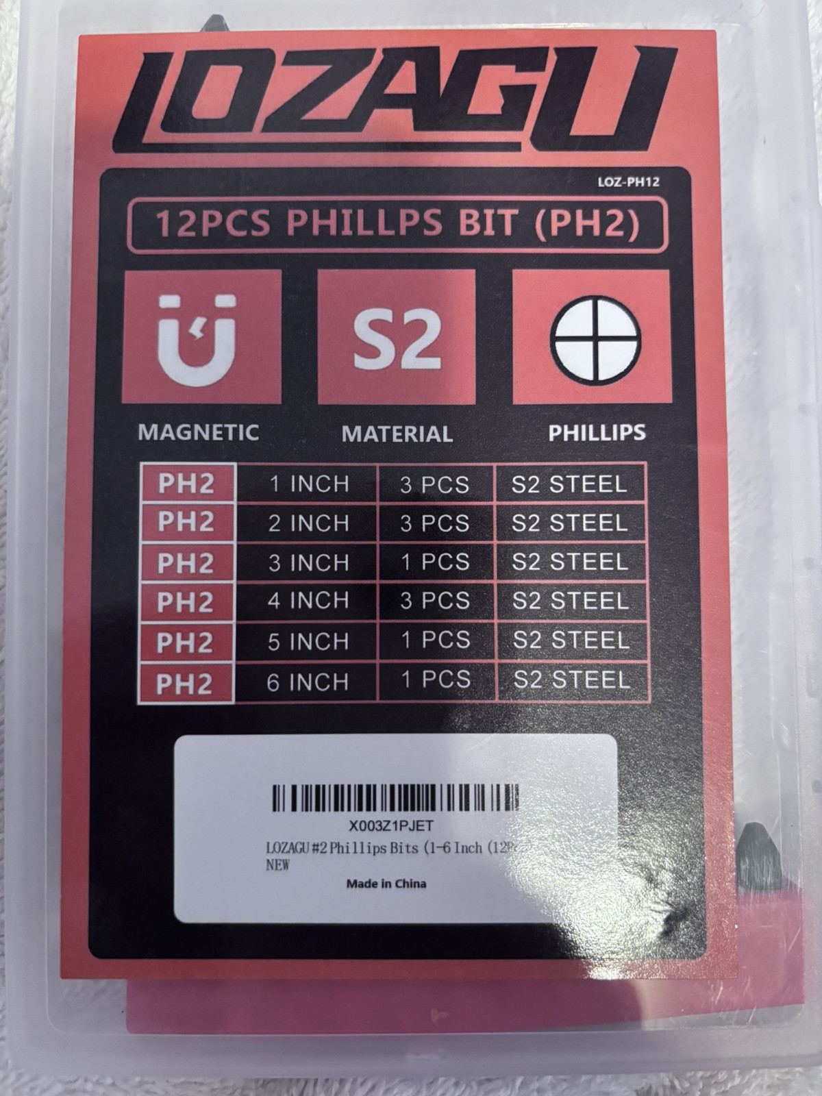 LOZAGU 12-Piece Phillips Bits #2 Impact Magnetic S2 Steel 1 2 3 4 5 6 Inch Lo…
