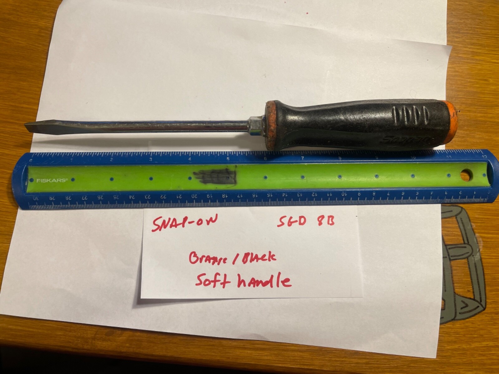 Snap On Flat Tip Screwdriver, Orange/Black soft handle. 11”