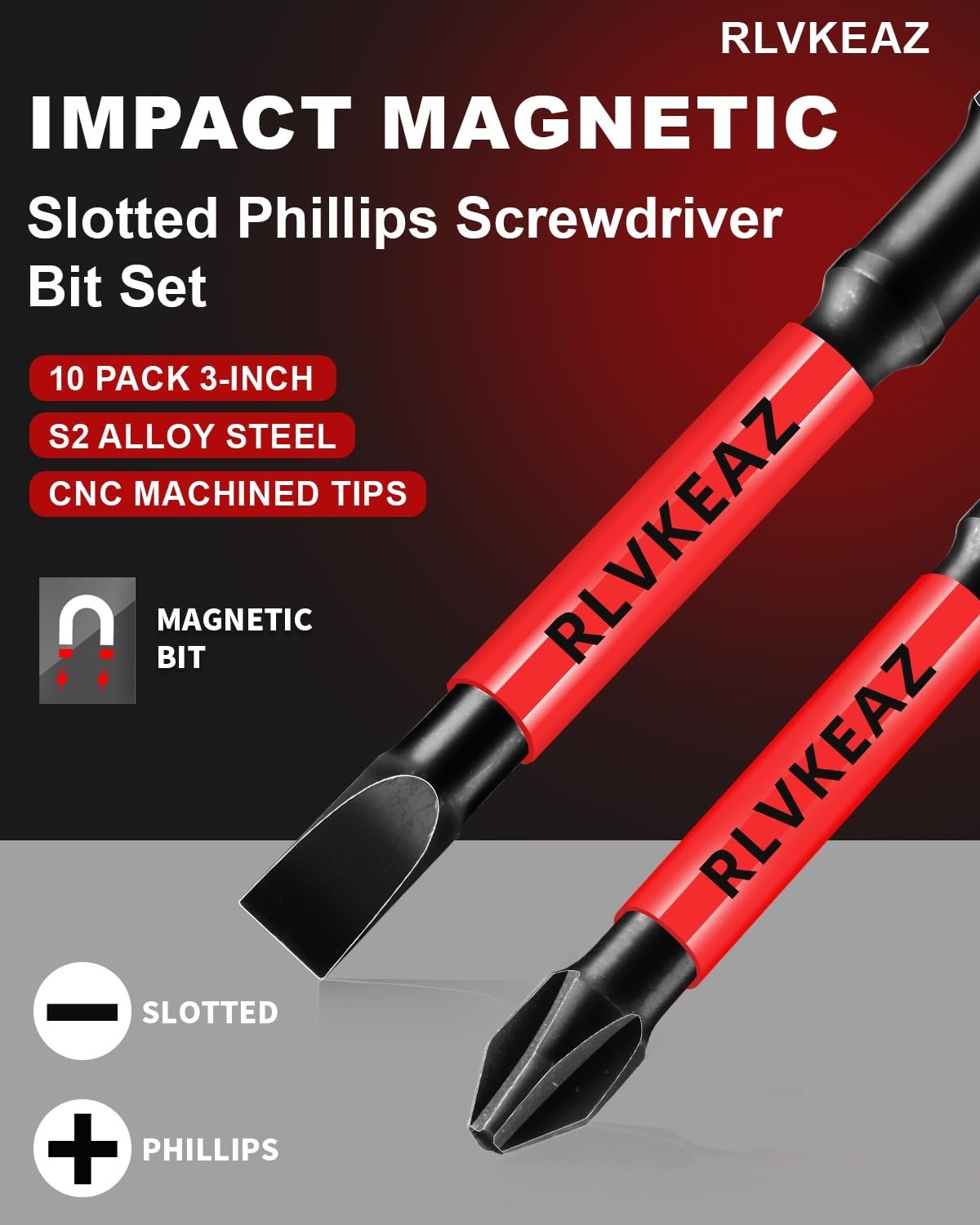10-PCS 3″ Long Magnetic Screwdriver Bits Set: Phillips Bits #1/#2/#3 & Slotted H