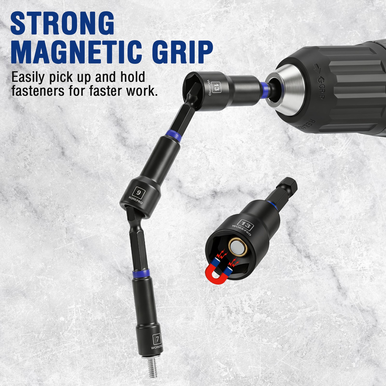 WORKPRO New 98-Piece Magnetic Nut Driver Set Impact Driver Bits Universal Socket