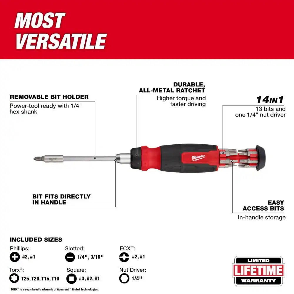 14-In-1 Ratcheting Multi-Bit Screwdriver with FASTBACK 6-In-1 Folding Knife with